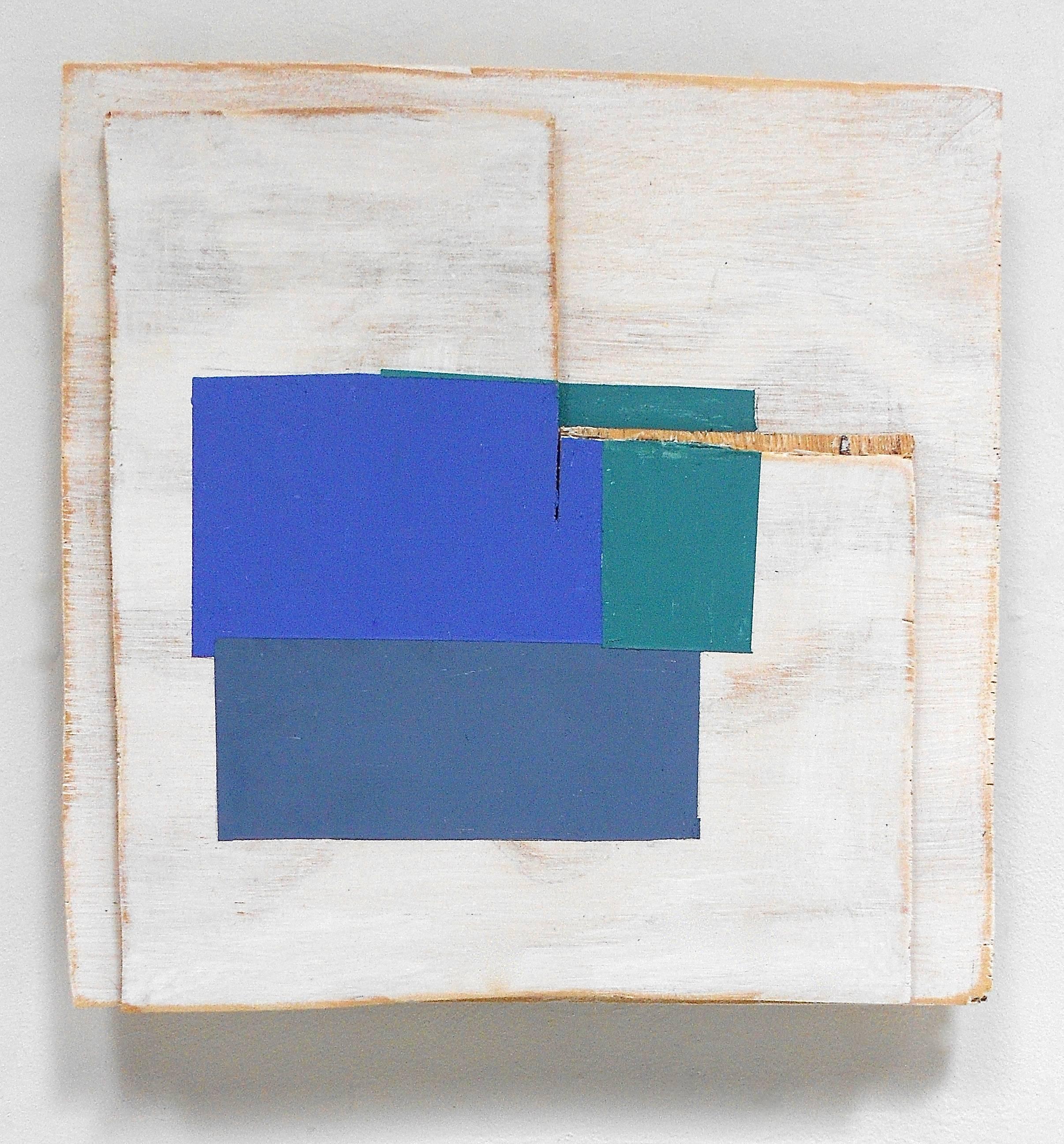 ""Rip/Tear"" Abstraktes geometrisches modernes hellblaues Gemälde in Mischtechnik, Öl auf Holz