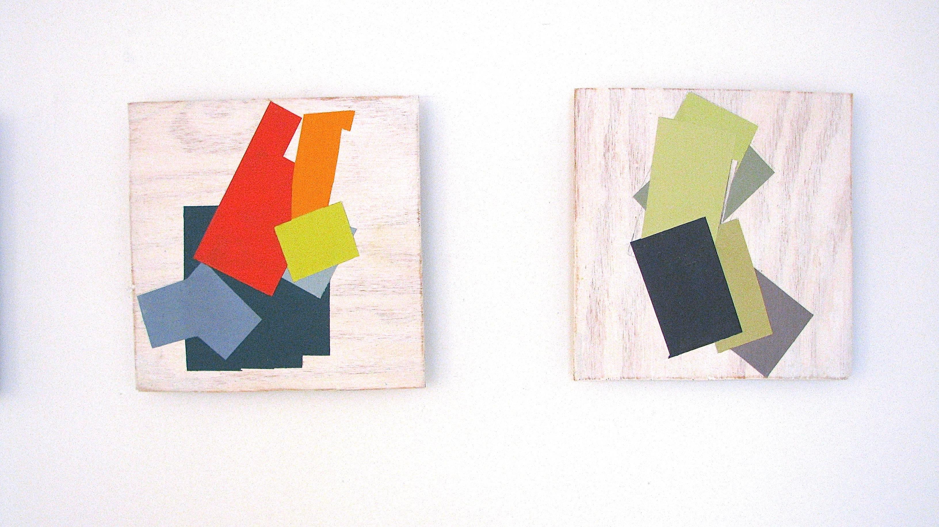 « Stack-Up », huile sur bois technique mixte abstraite géométrique moderne bleu vif aqua en vente 3