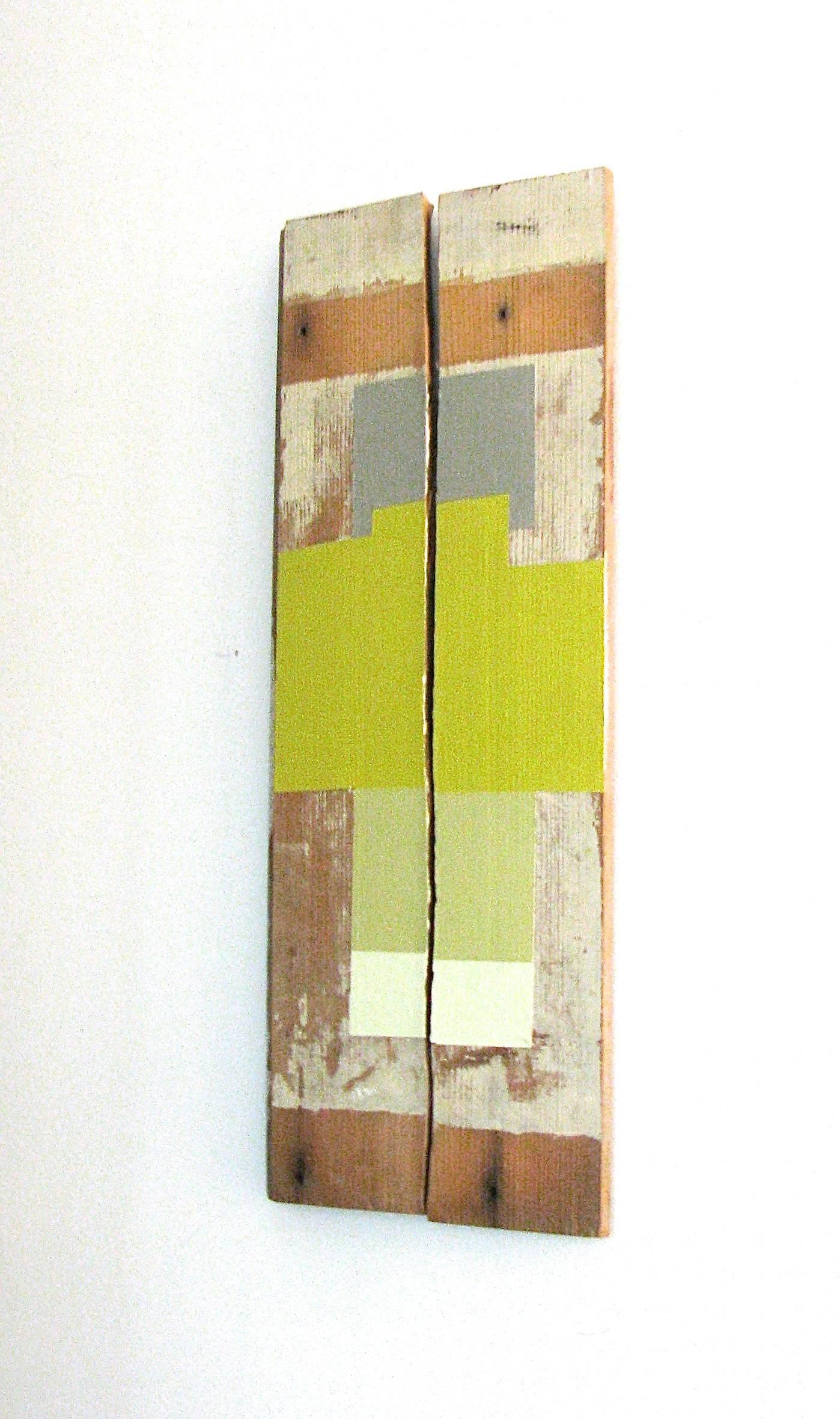 « Stack-Up », huile sur bois technique mixte abstraite géométrique moderne bleu vif aqua en vente 5