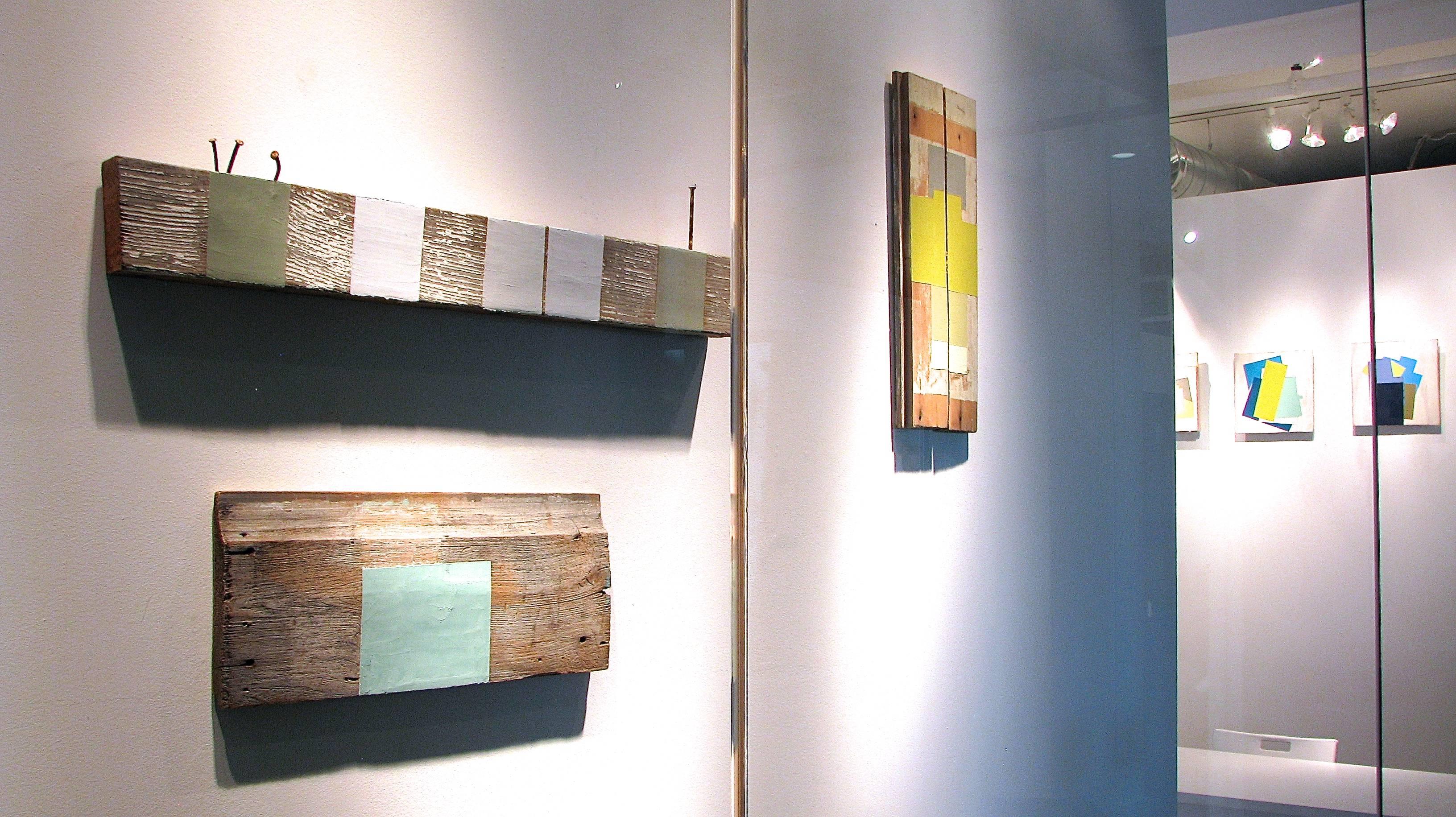 « Stack-Up », huile sur bois technique mixte abstraite géométrique moderne bleu vif aqua en vente 7