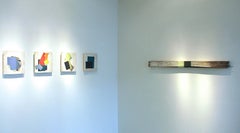 "Tilt" Abstract Geometric Oil on Wood Mixed Media Green White Modern