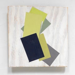 "Tilt" Olio geometrico astratto su legno in tecnica mista verde bianco moderno