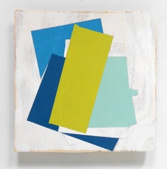 « Analogy's Nob », huile sur bois, technique mixte géométrique abstraite bleue et verte