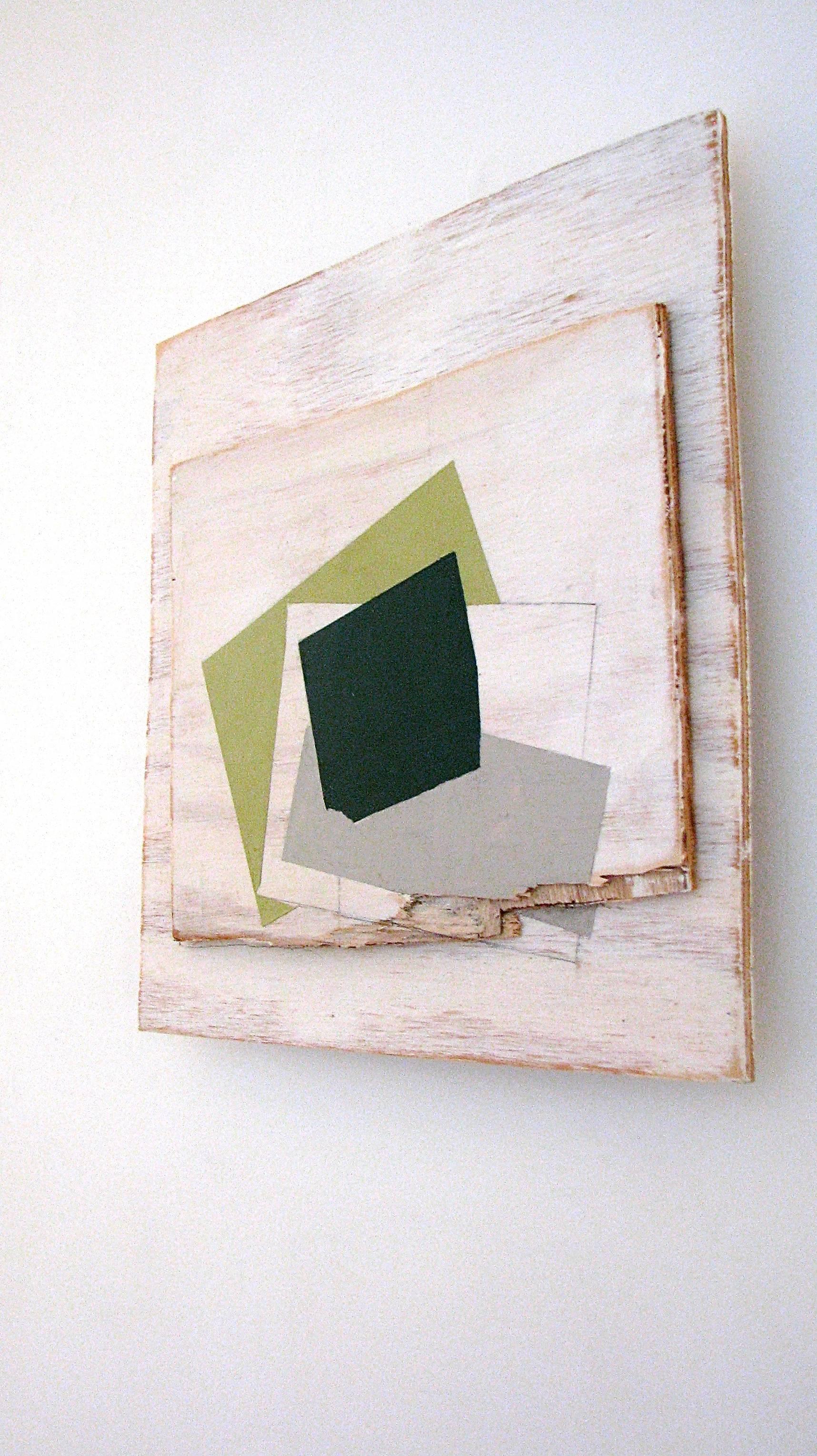 Jean Feinberg Abstract Painting - "Broken Pine" Abstract Oil Paint on Wood Geometric Green Mixed Media Modern