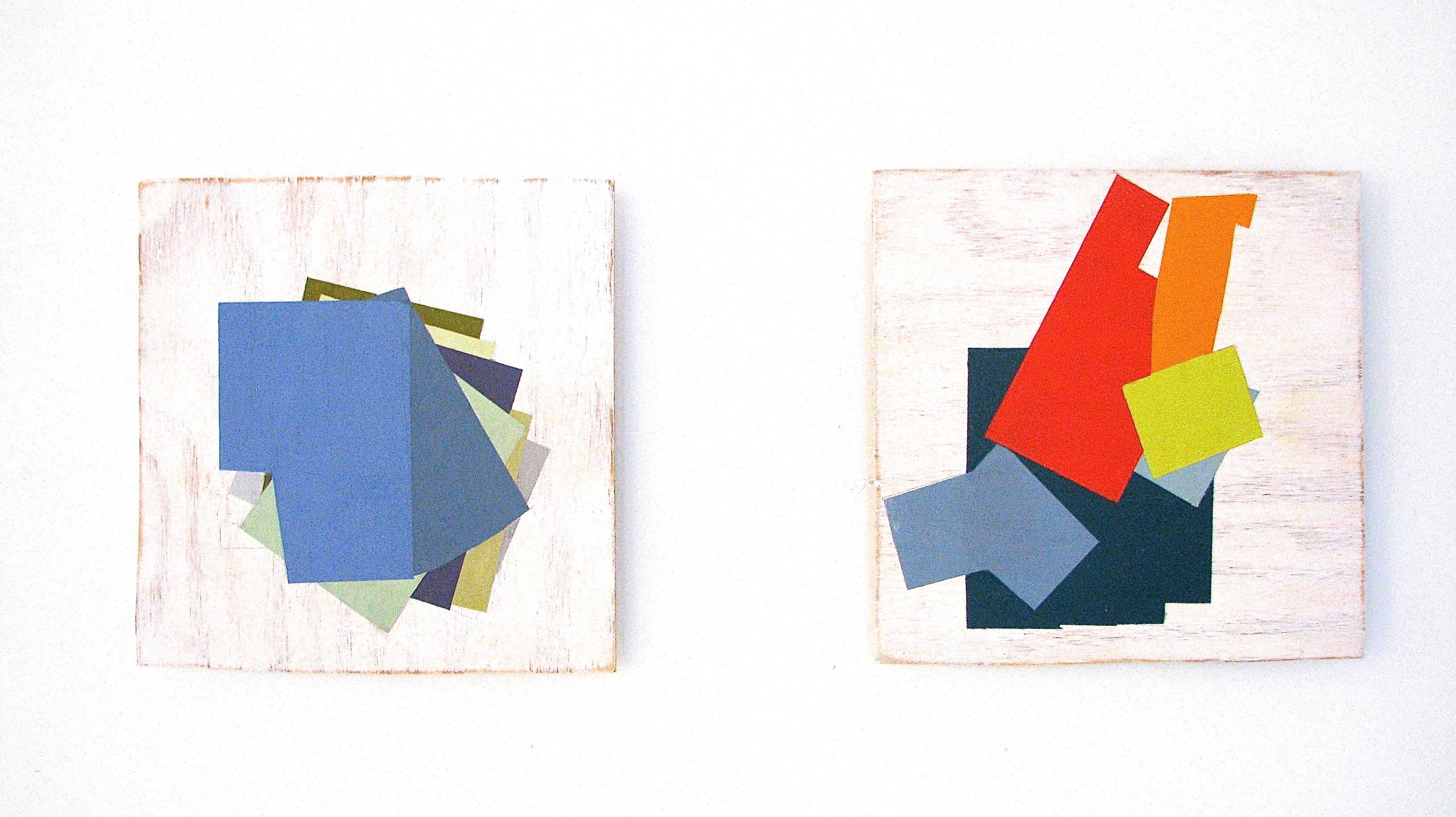 « Fan », huile sur bois technique mixte géométrique abstraite bleue, noire et colorée en vente 2