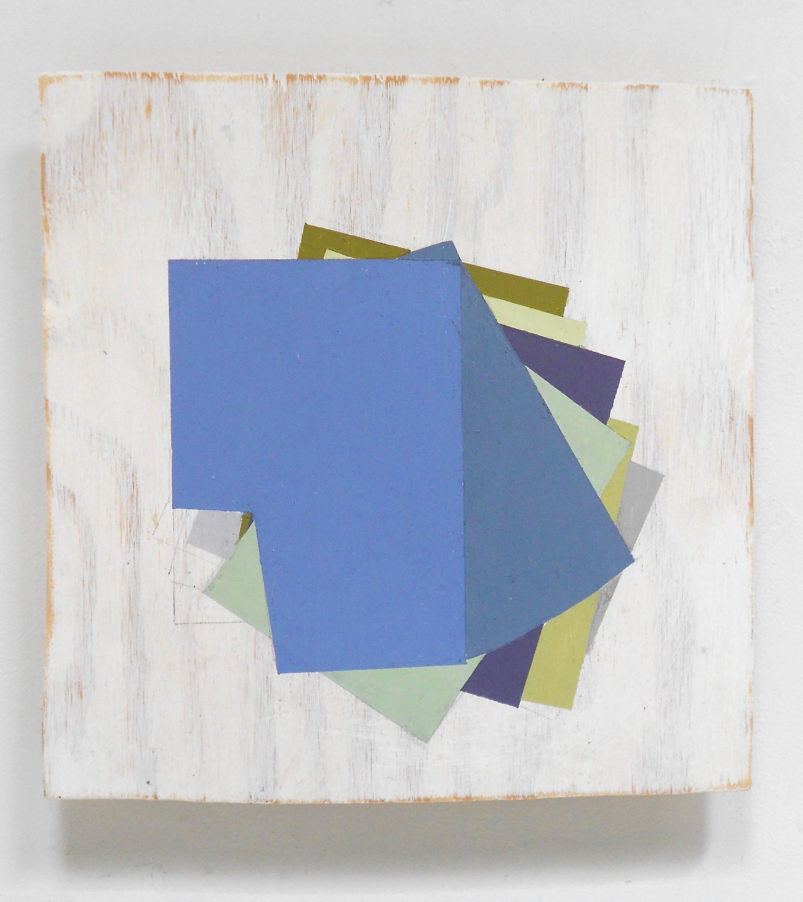 "Ventaglio" Geometrico Astratto Blu Nero Colorato in tecnica mista Olio su Wood - Mixed Media Art di Jean Feinberg