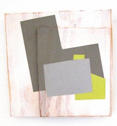 "Gentle" Abstract Oil Paint on Wood Modern Geometric Yellow Gray Mixed Media