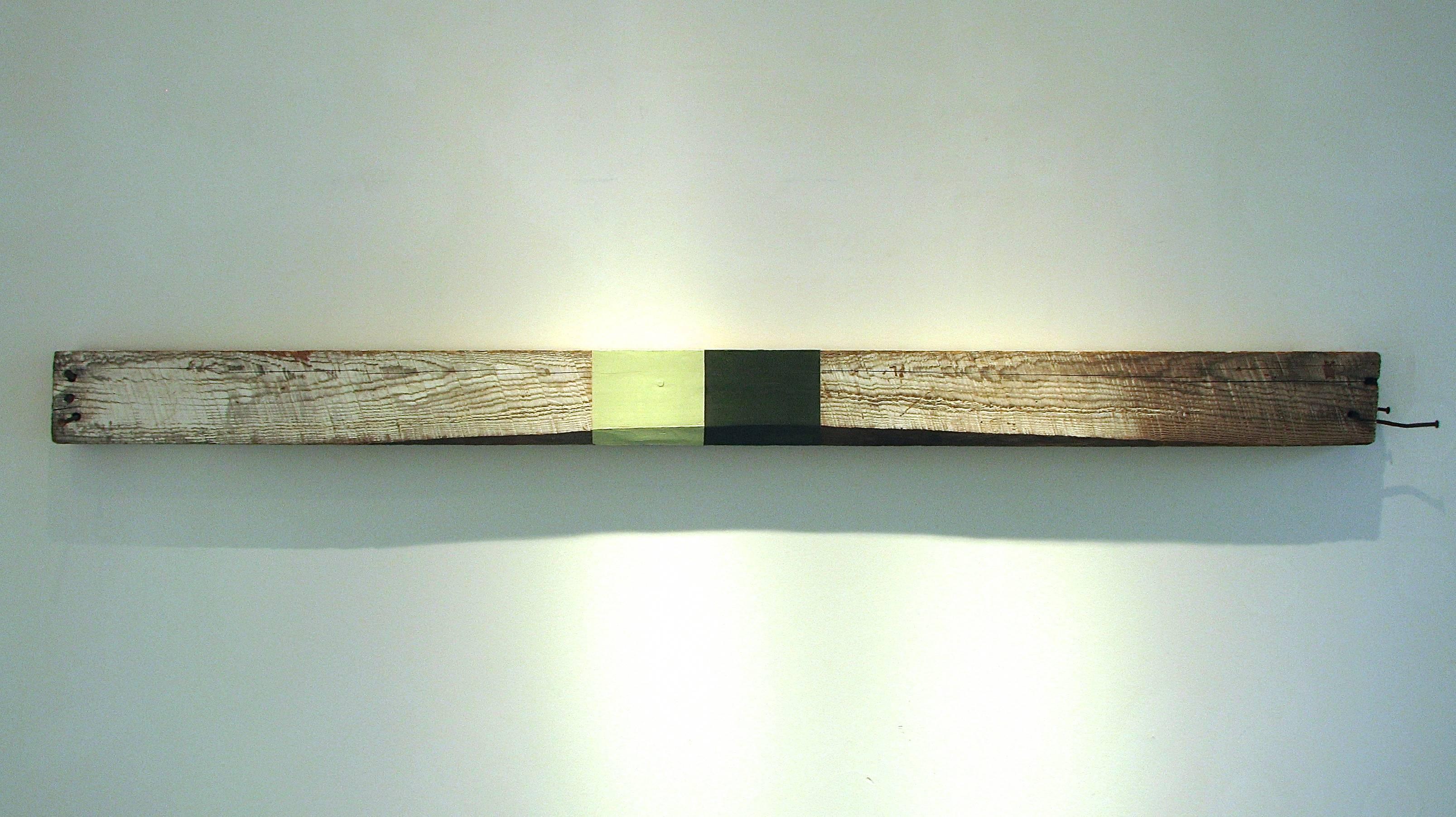 « Overcast » - Peinture à l'huile abstraite géométrique technique mixte - Bois - Gris - Moderne en vente 1