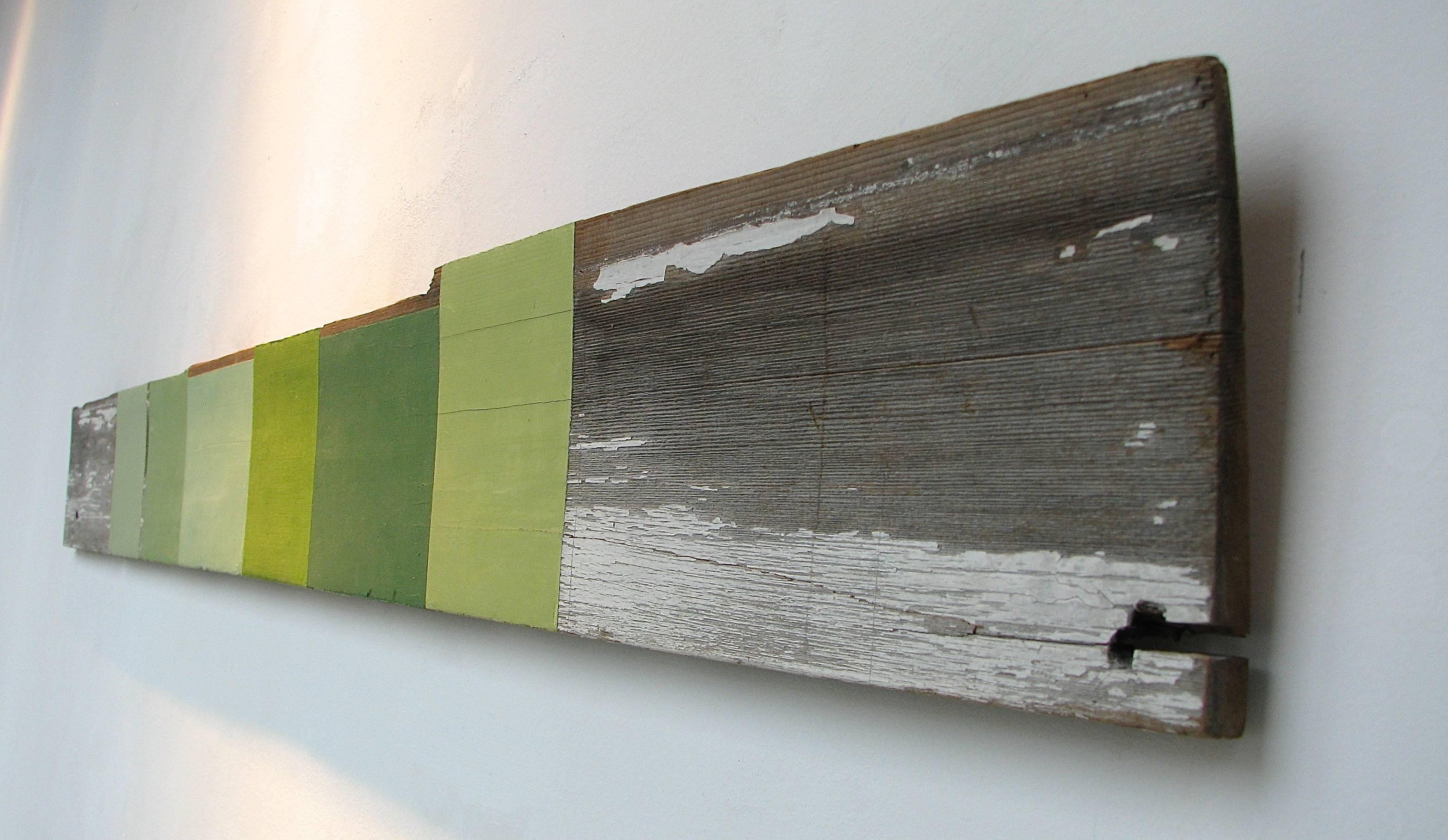 ""Quotations in Green"" Abstrakte Moderne Mixed Media Öl auf Holz Geometrisches Ölgemälde 