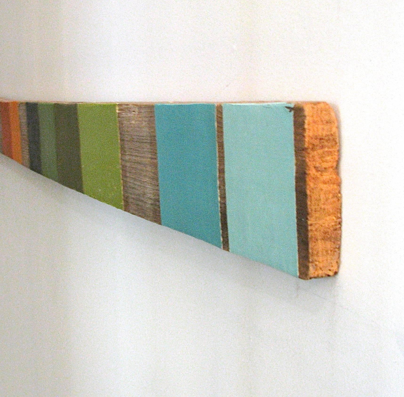 „Reflecting Pool“ Abstrakter geometrischer Moden Mixed Media Grün Blau Ölfarbe Holz im Angebot 2