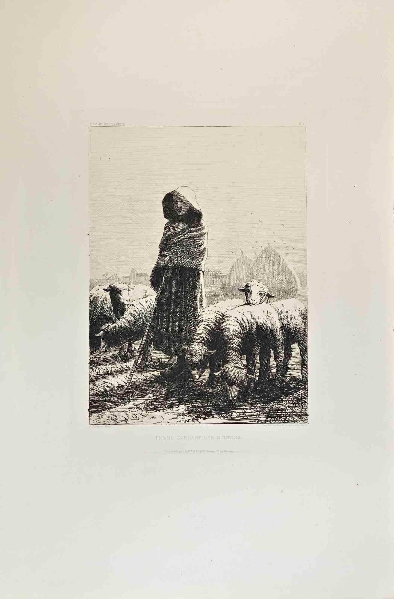 Femme Gardant des Moutons is a black and white etching realized by Jean-Ferdinand Chaigneau (1830 -1906)) in 1870s.

Titled in the lower.

Image size: 20cmx27cm.

Very Good condition.

Signed in the plate in the lower right.

Realized by Cadart for