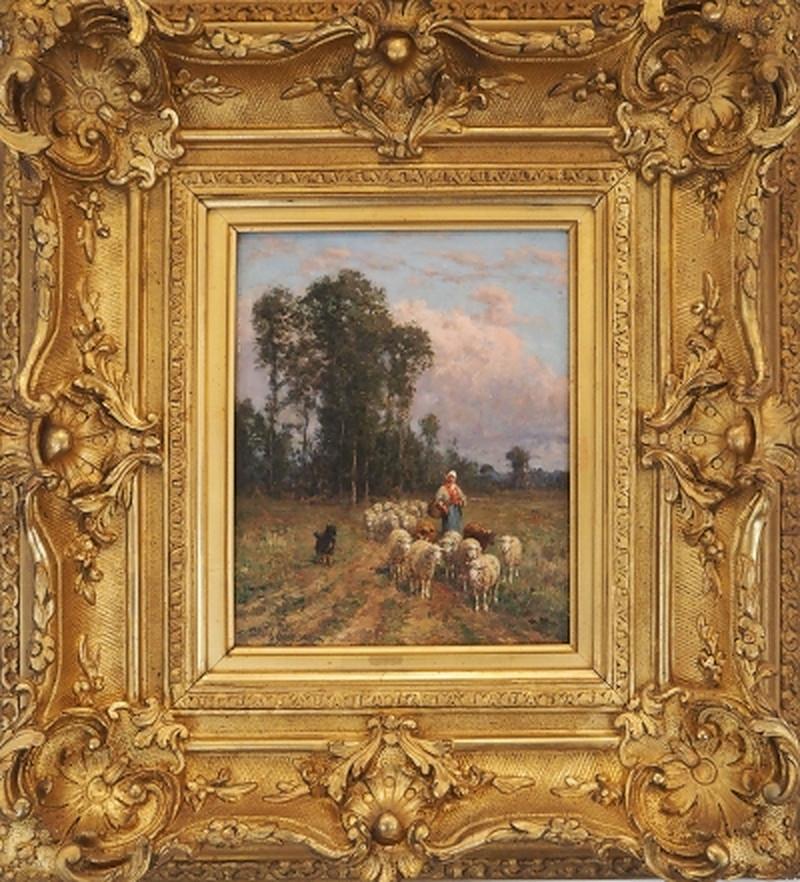 Jean Ferdinand CHAIGNEAU Landscape Painting -  La Rentrée du Troupeau en Plaine de Barbizon 