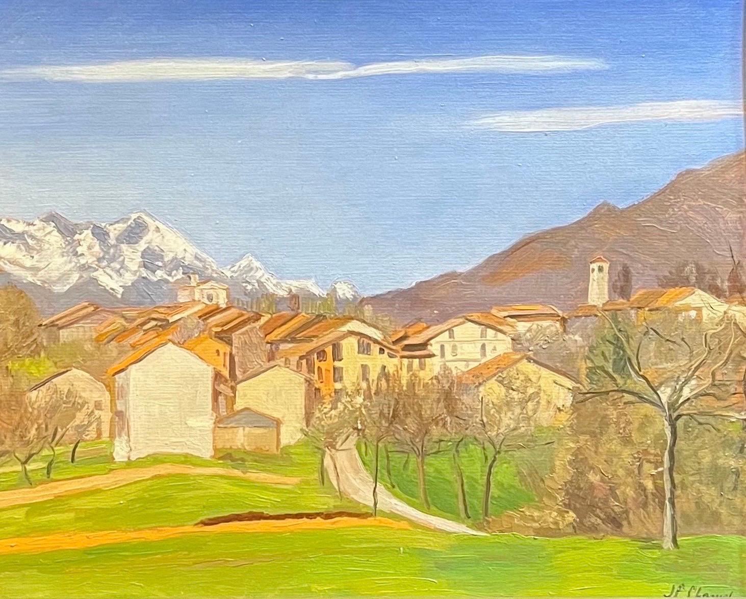 "Salla Biellese, vue générale" par Jean F. Chomel - Huile sur Wood - 45.5x37.5 cm