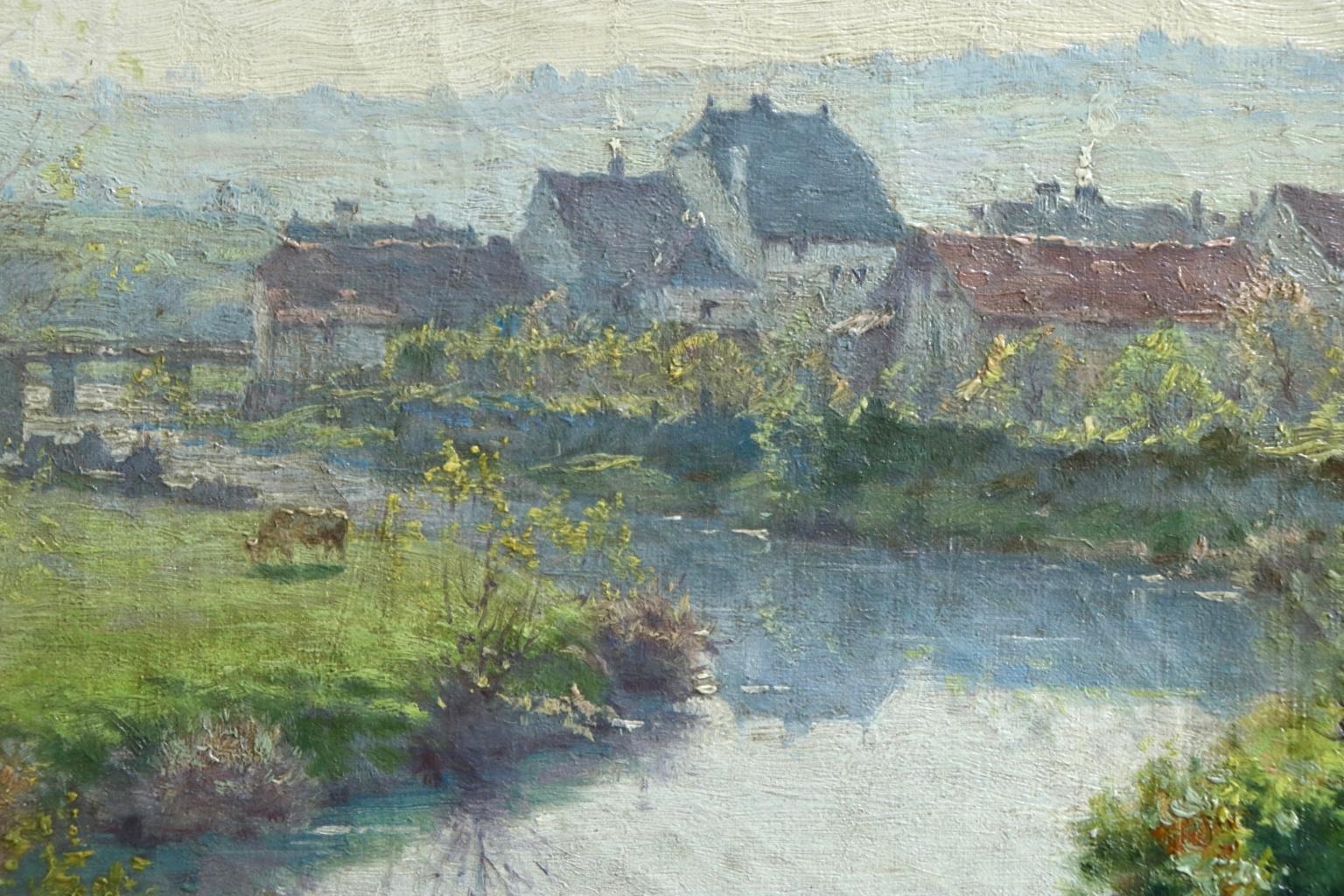 A Summer's Day - Impressionist Oil, Cattle by River in Landscape by J Monchablon 2