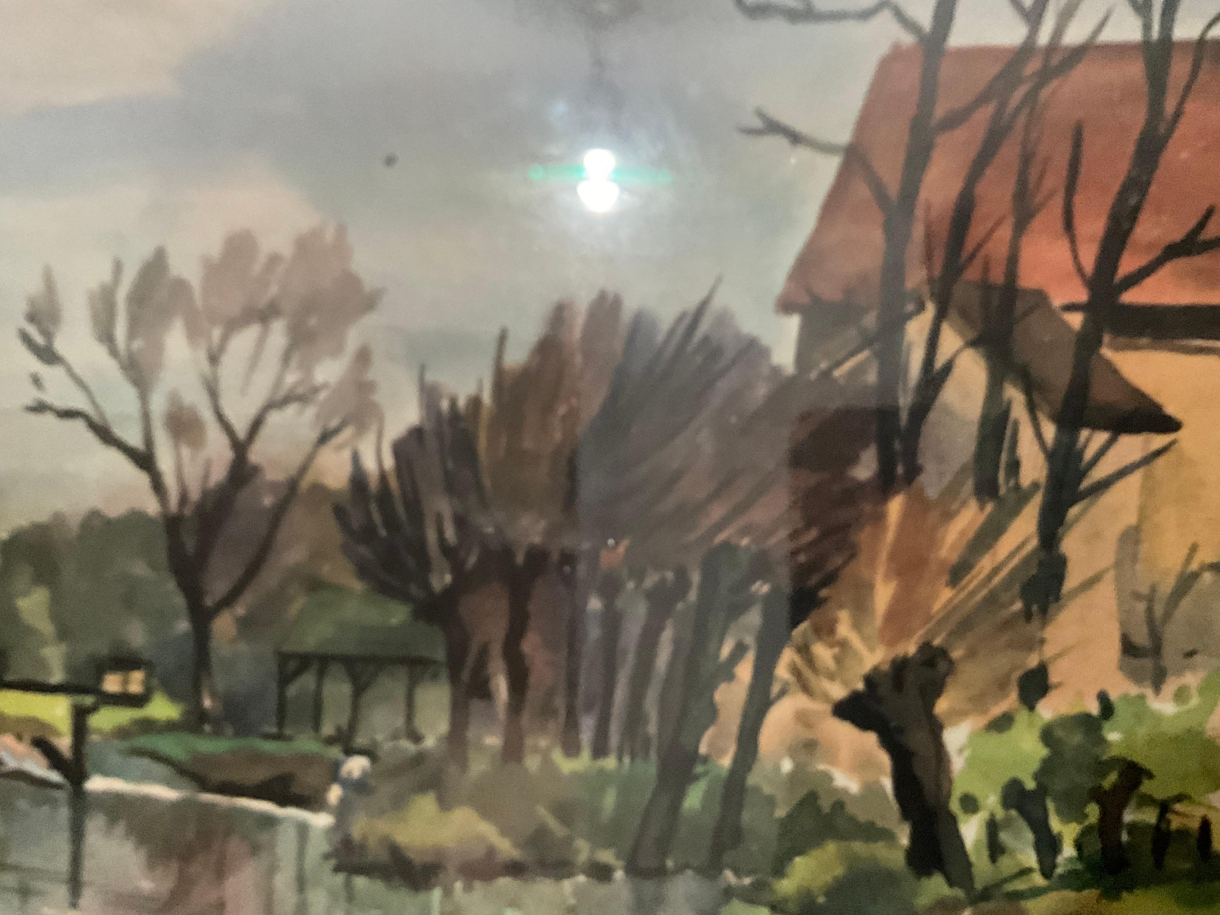 20th Century Jean Feugereux (1923 - 1992) French Countryside Watercolor For Sale