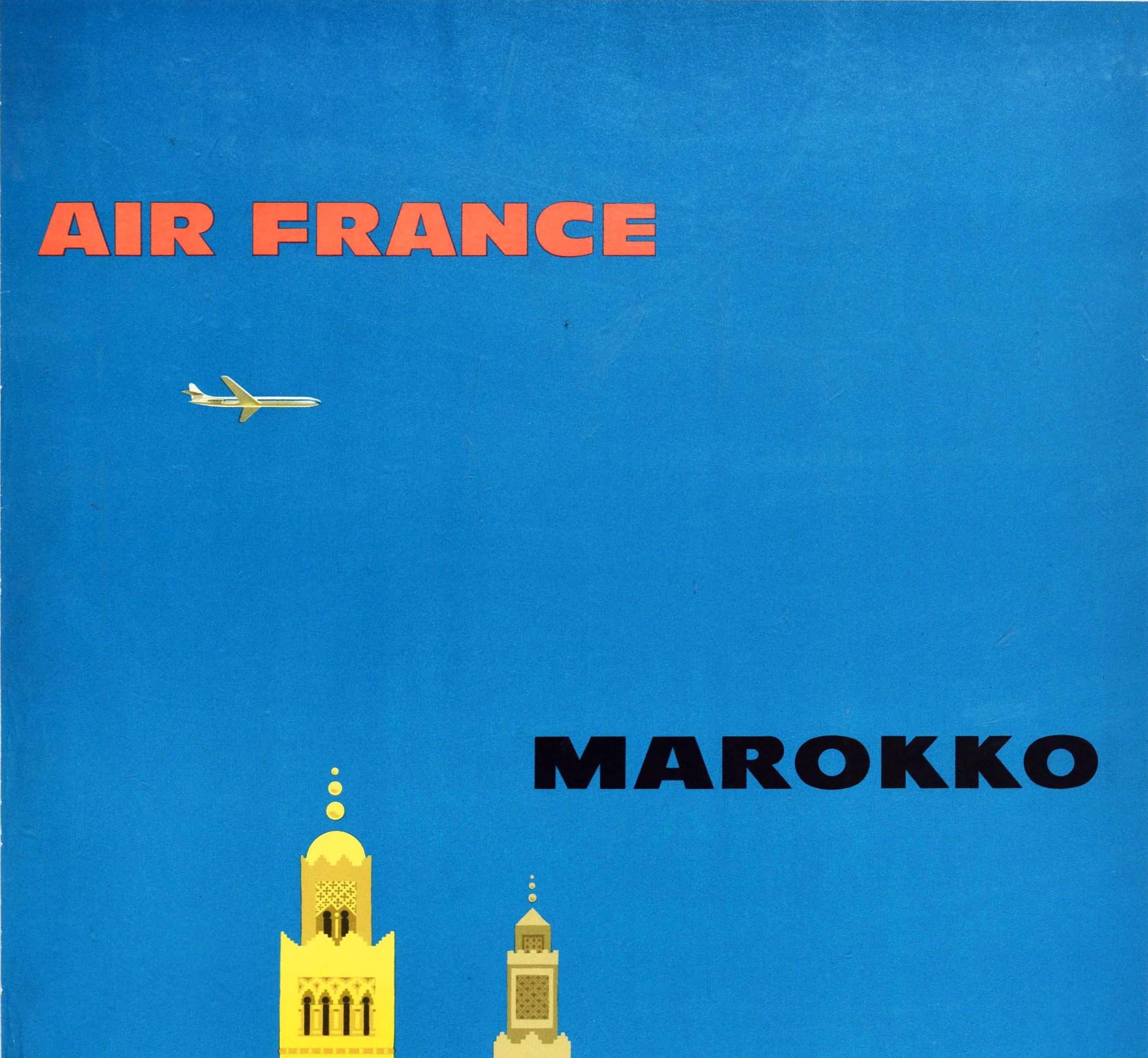 Original Vintage Airline Travel Poster Air France Marokko Morocco North Africa - Print by Jean Fortin