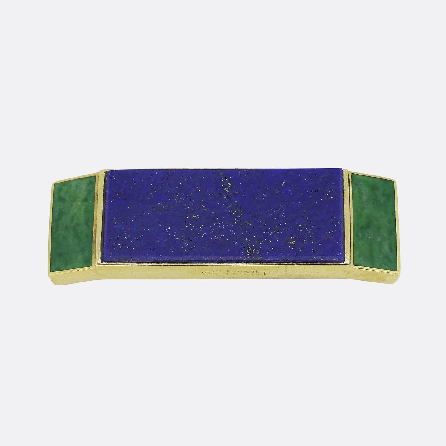 Ensemble chevalière et broche Jean Fouquet en lapis-lazuli et jadéite Unisexe en vente