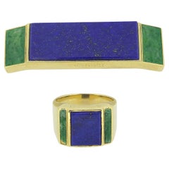 Jean Fouquet Lapis Lazuli and Jadeite Signet Ring and Brooch Set