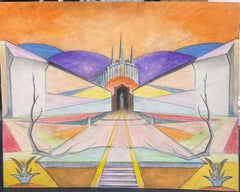 Porta astratta che conduce a un regno mitico Pittura di paesaggio