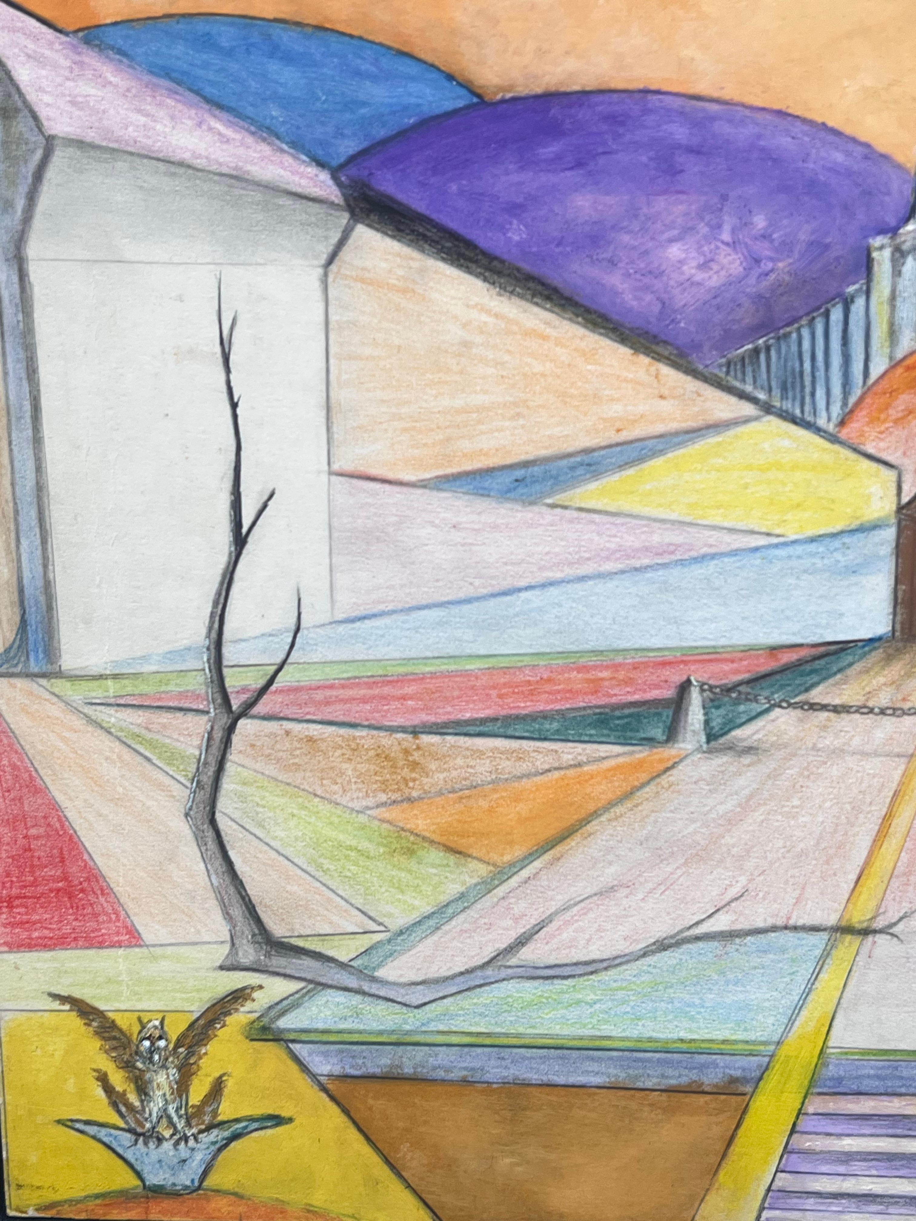 Pintura paisajista abstracta Puertas que conducen a un reino mítico - Painting Escuela francesa de Jean Fourie