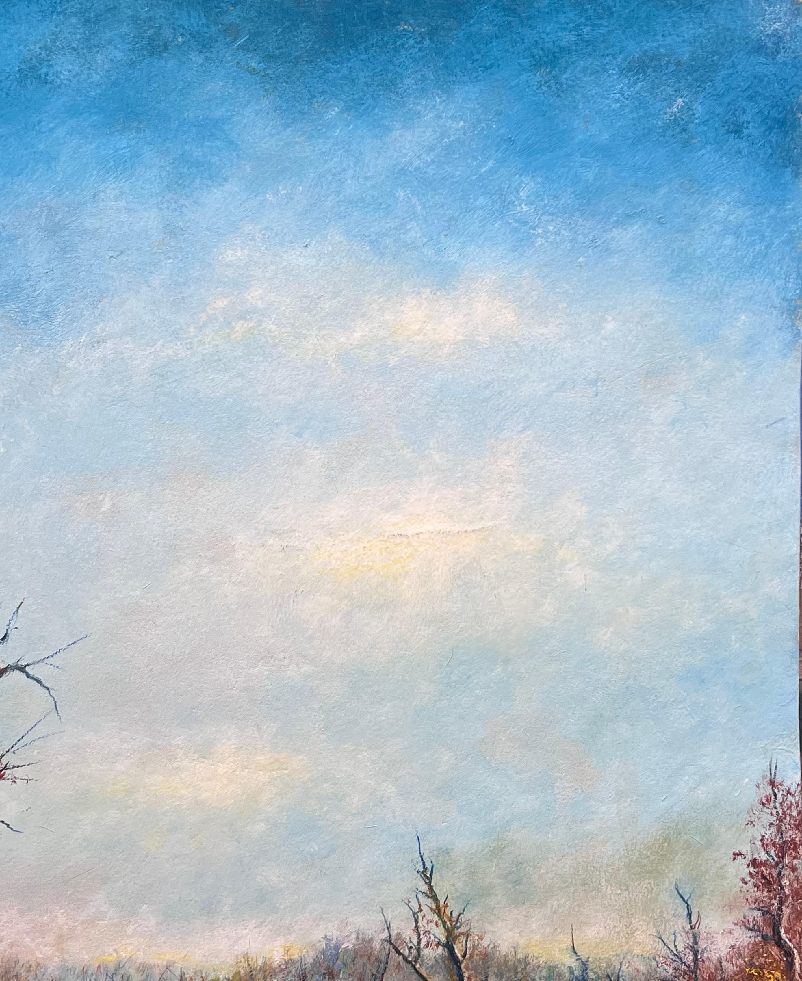 Autumnal Country Track With Bright Blue Cloudy Skies Oil Landscape Painting im Angebot 2