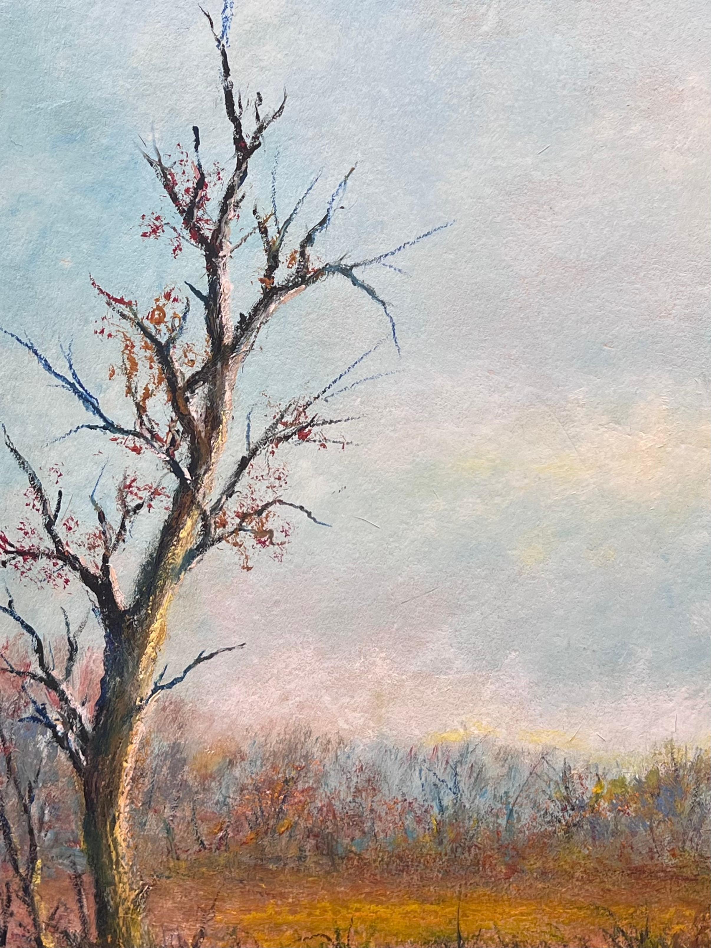 Autumnal Country Track With Bright Blue Cloudy Skies Oil Landscape Painting im Angebot 3
