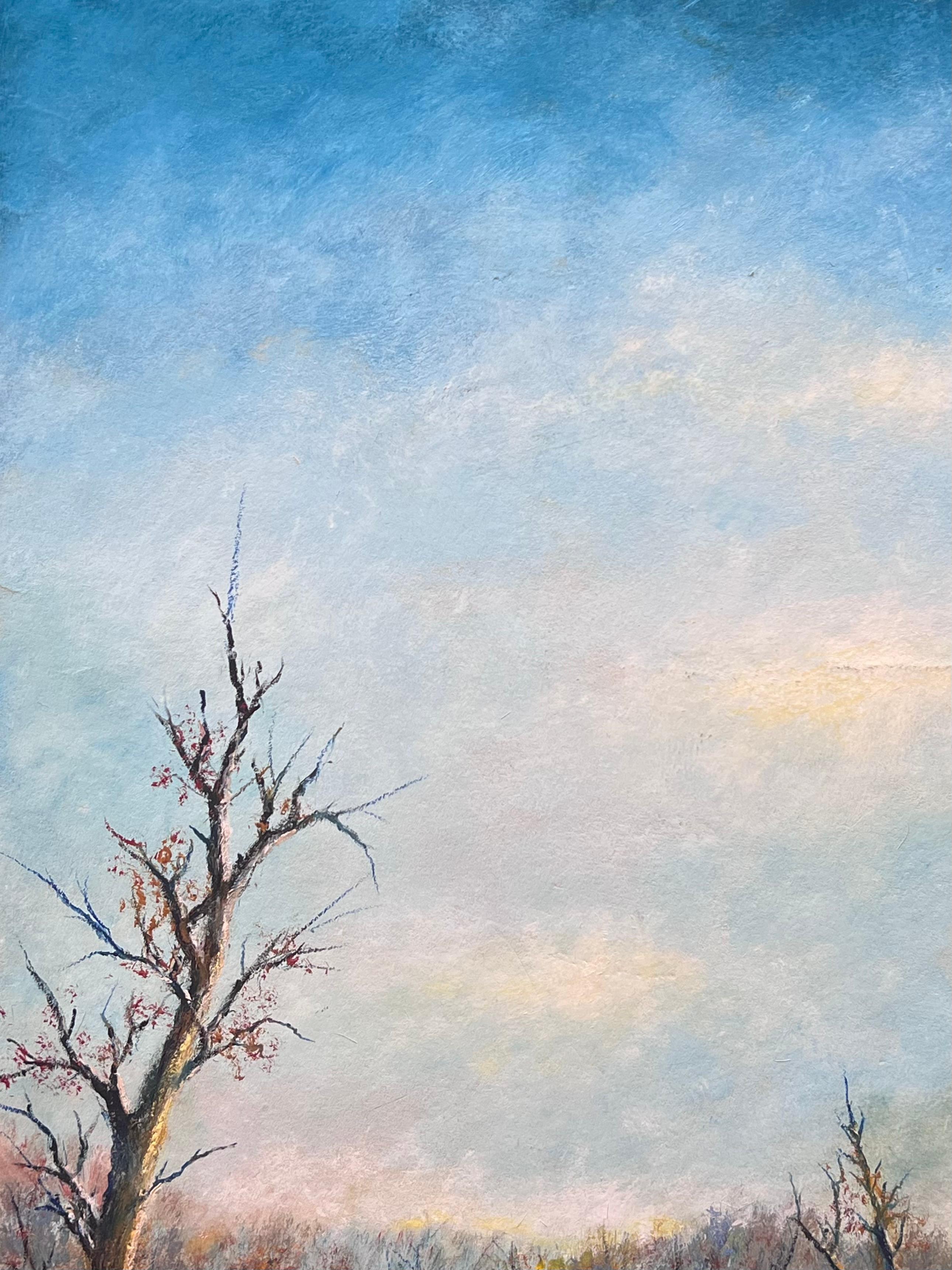 Autumnal Country Track With Bright Blue Cloudy Skies Oil Landscape Painting im Angebot 4