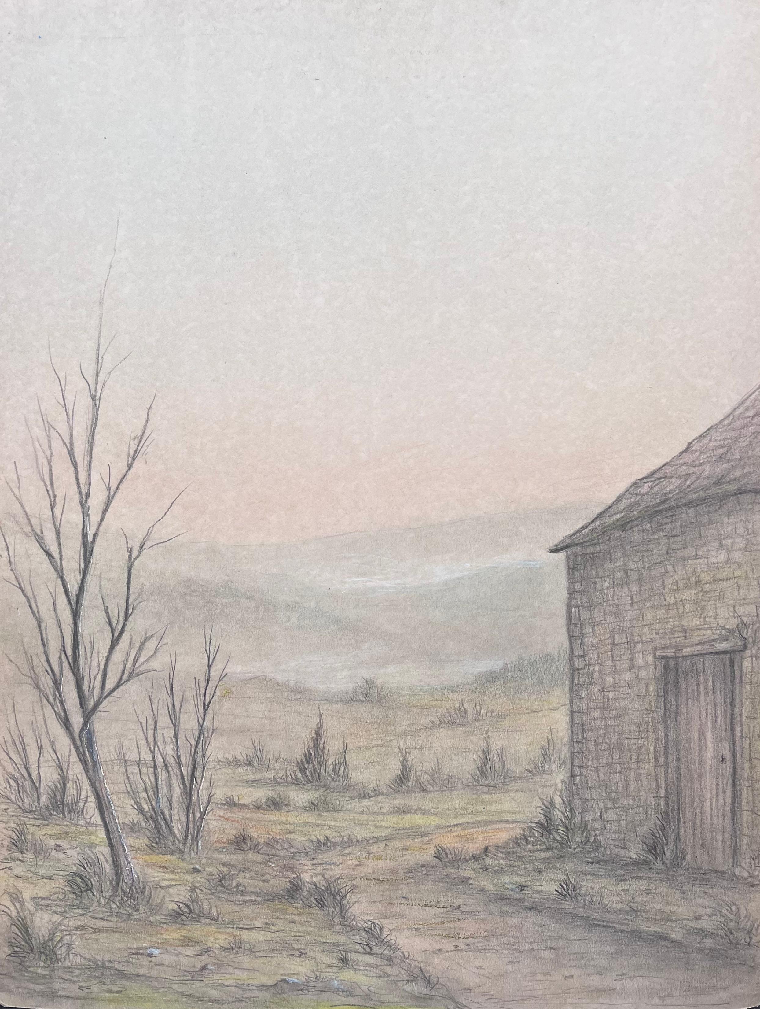 Stone Cottage
by Jean Fourie (1927-2015)
French artist, painting in the Champagne region of France
watercolour and pencil painting on card , unframed
double sided 
painting: 24 x 18 inches
condition: minor surface markings from previous storage but