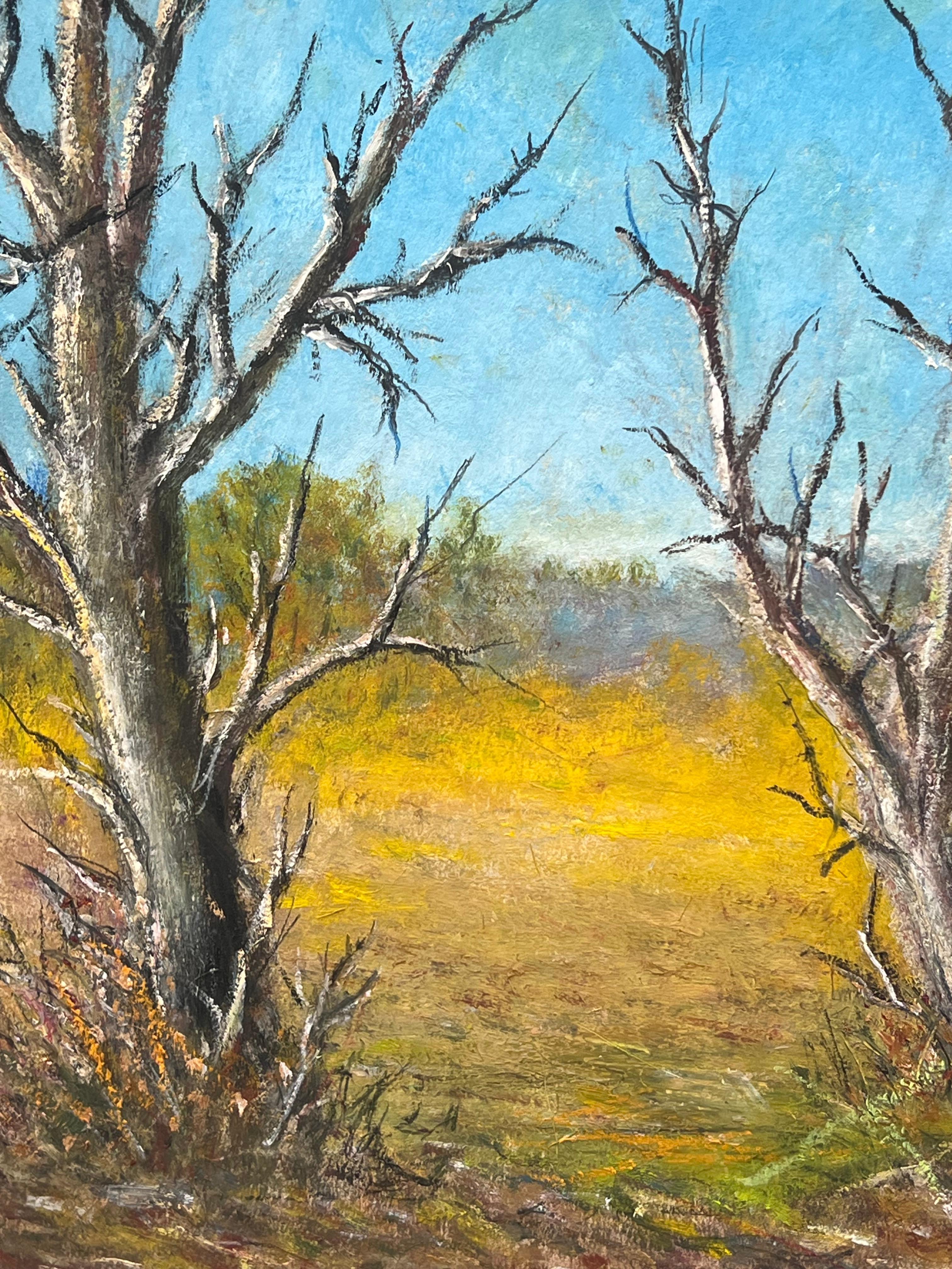 A. Winter Alberi spogli in campo d'oro Cielo blu Paesaggio pittura ad olio - Painting Scuola francese di Jean Fourie