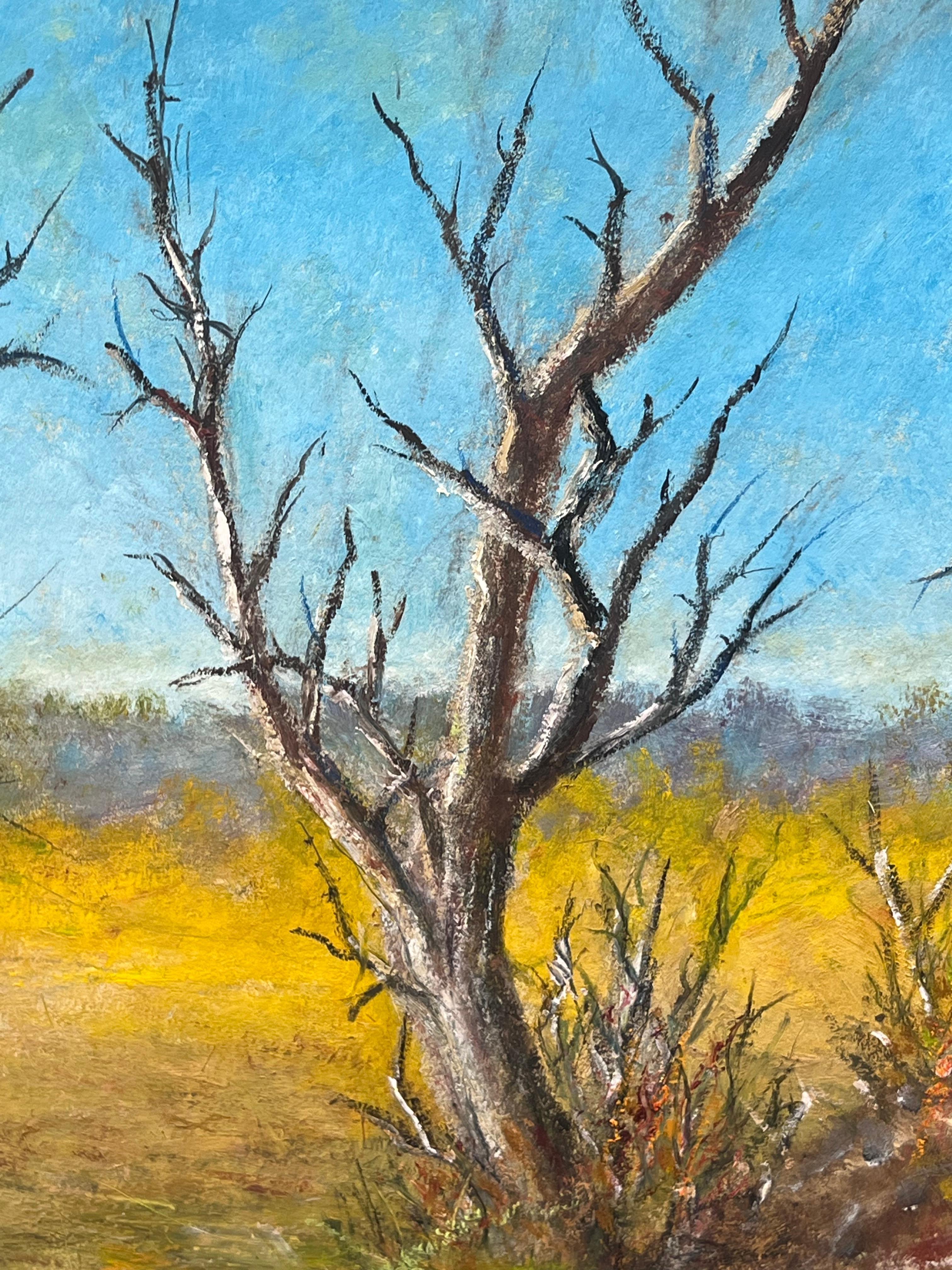 Alberi nudi d'inverno di Jean Fourie (1927-2015)
Artista francese che dipingeva nella regione francese dello Champagne
dipinto a olio su cartoncino, senza cornice
dipinto: 10,5 x 14,5 pollici
condizioni: lievi segni superficiali dovuti alla