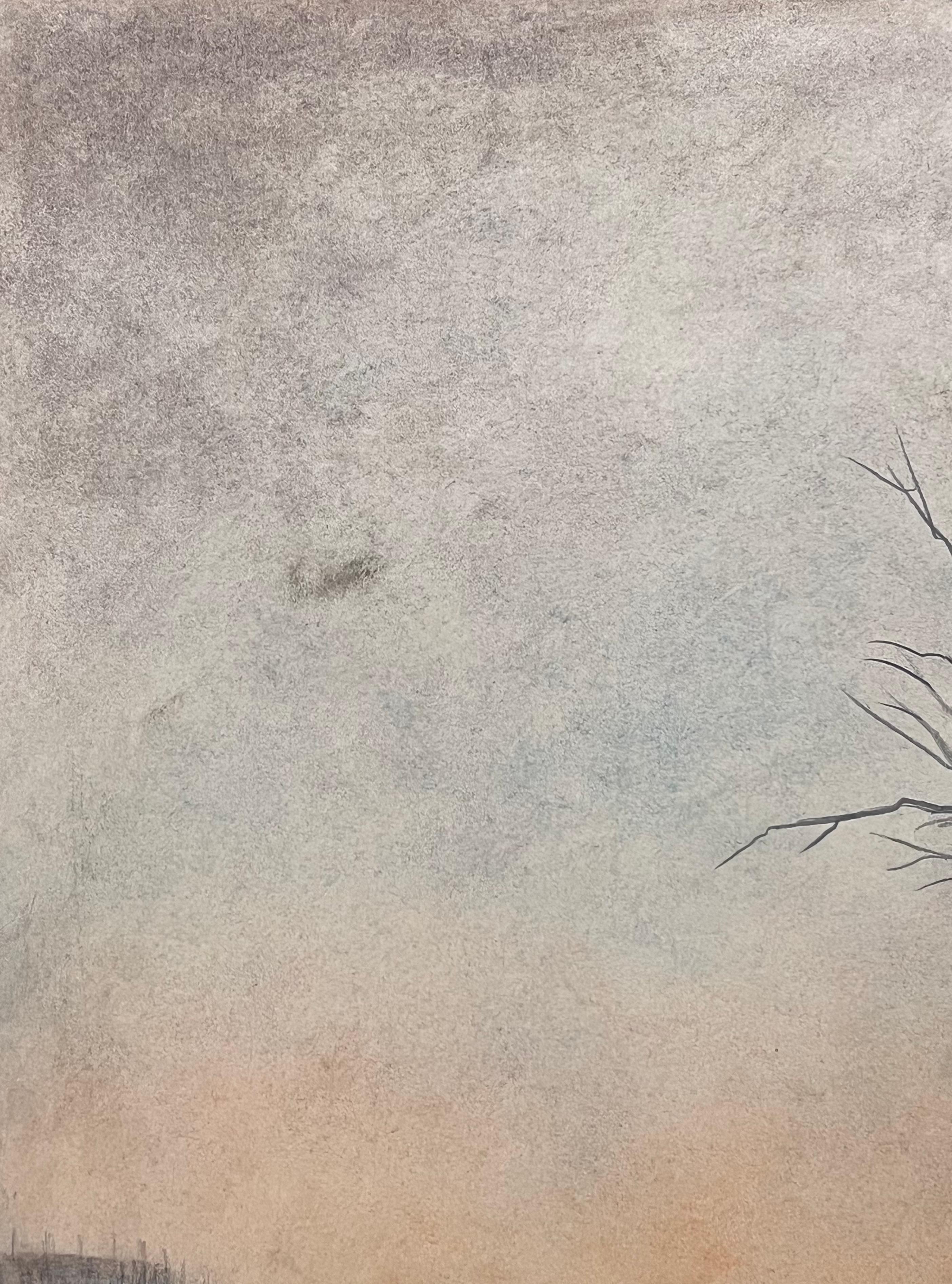 Couple In Intimate Moment In Winter Fields Landscape Painting For Sale 2