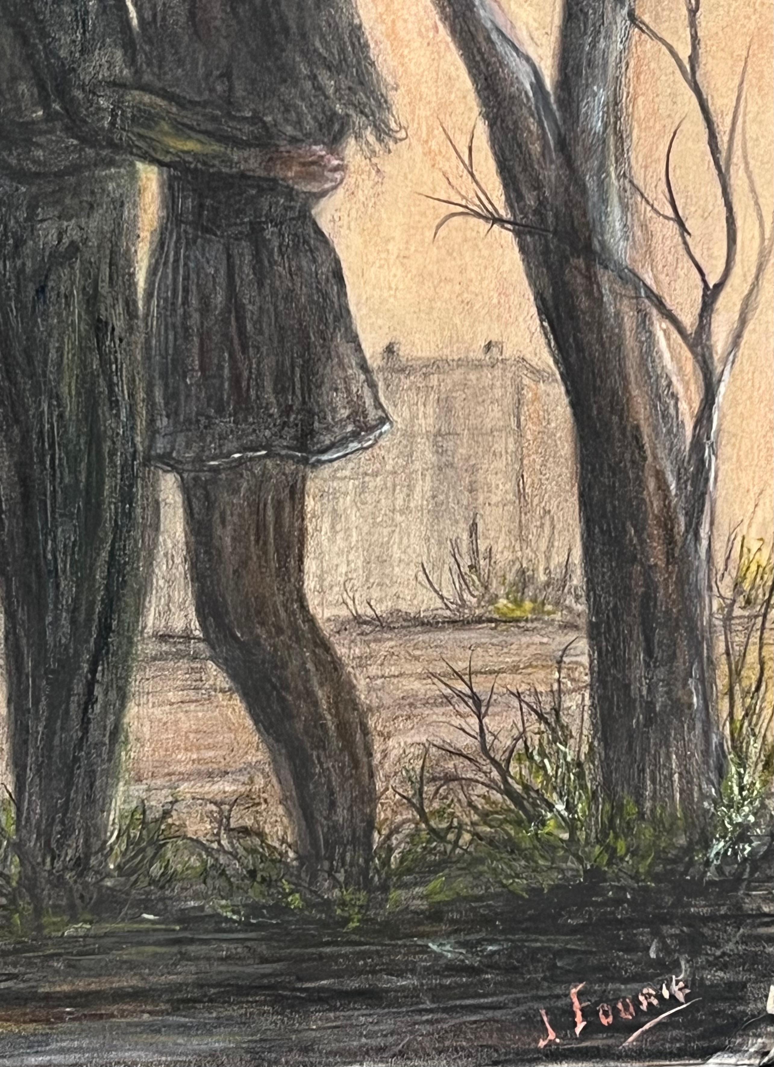 Couple In Intimate Moment In Winter Fields Landscape Painting For Sale 7