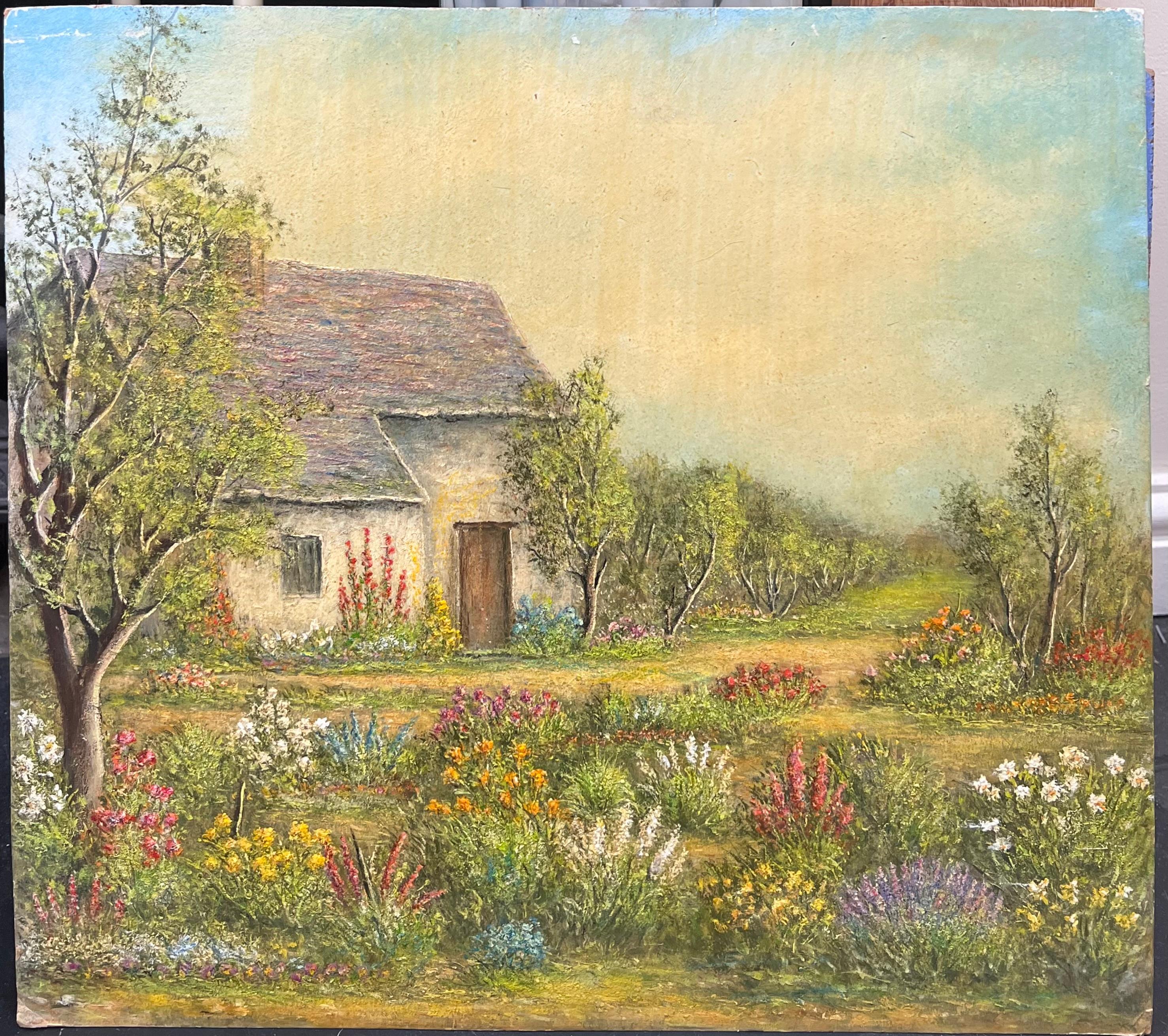 Farm House Cottage Nestled In The Flower Meadows Oil Landscape Painting For Sale 1