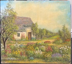 Farm House Cottage Nestled In The Flower Meadows Oil Landscape Painting