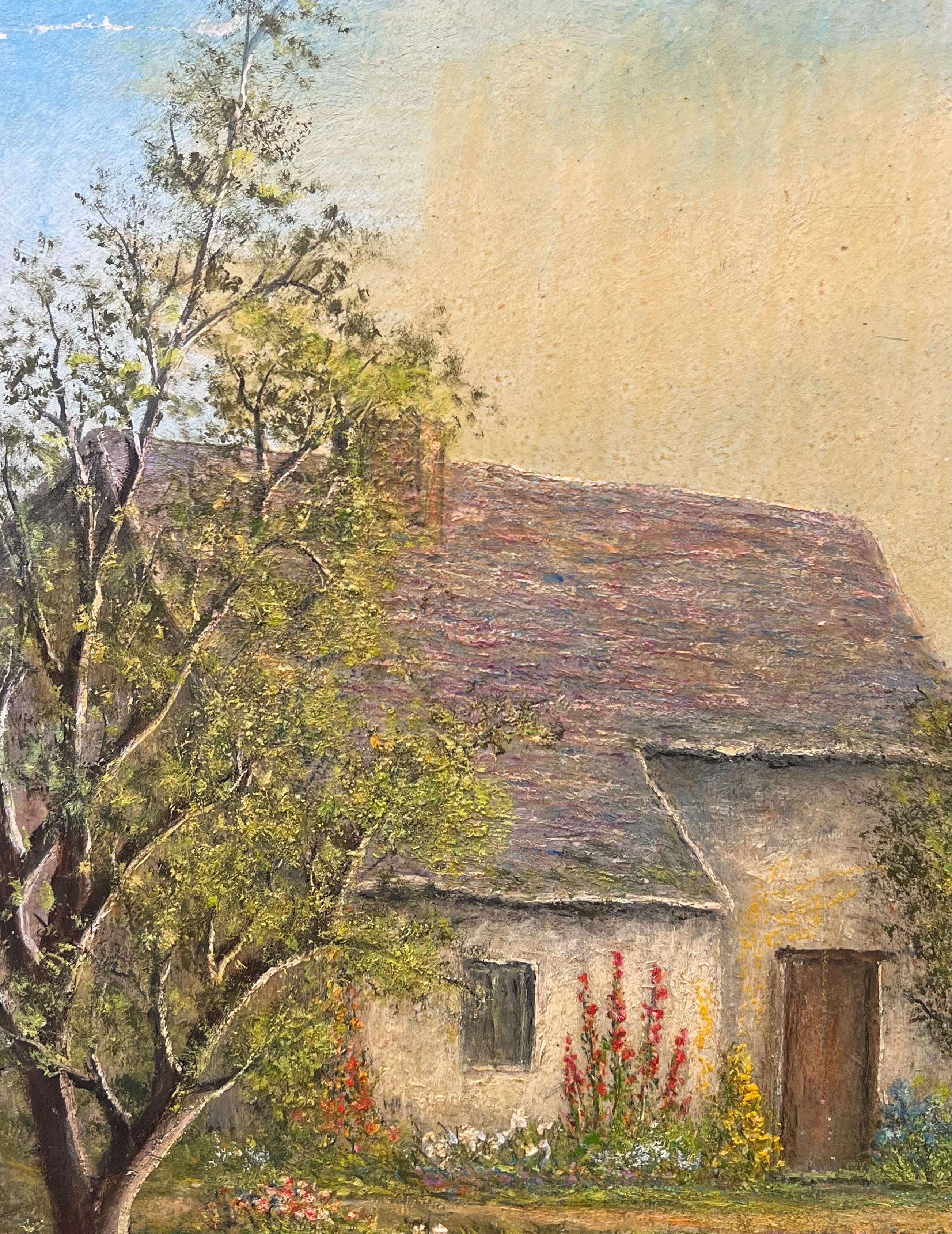 Farm House Cottage Nestled In The Flower Meadows Oil Landscape Painting For Sale 2