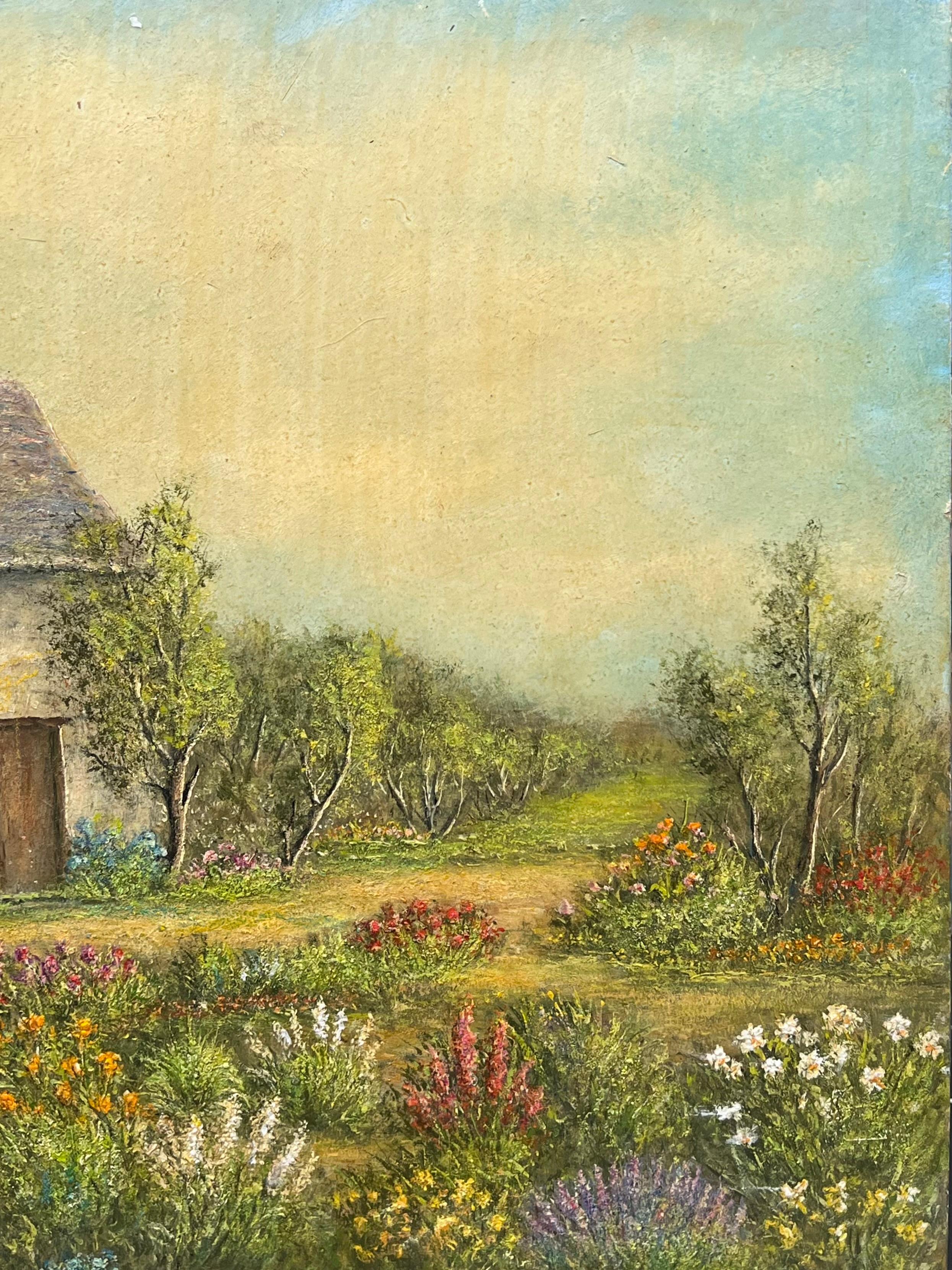 Farm House Cottage Nestled In The Flower Meadows Oil Landscape Painting For Sale 3
