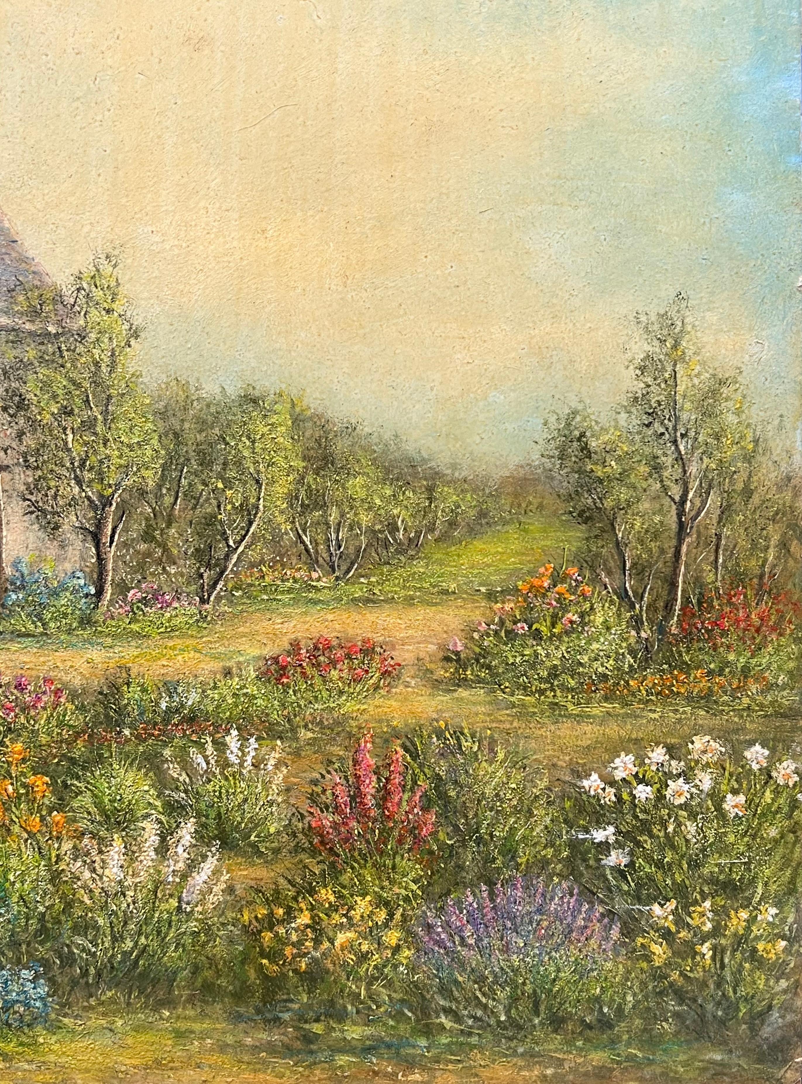 Farm House Cottage Nestled In The Flower Meadows Oil Landscape Painting For Sale 5
