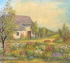 Farm House Cottage Nestled In The Flower Meadows Oil Landscape Painting