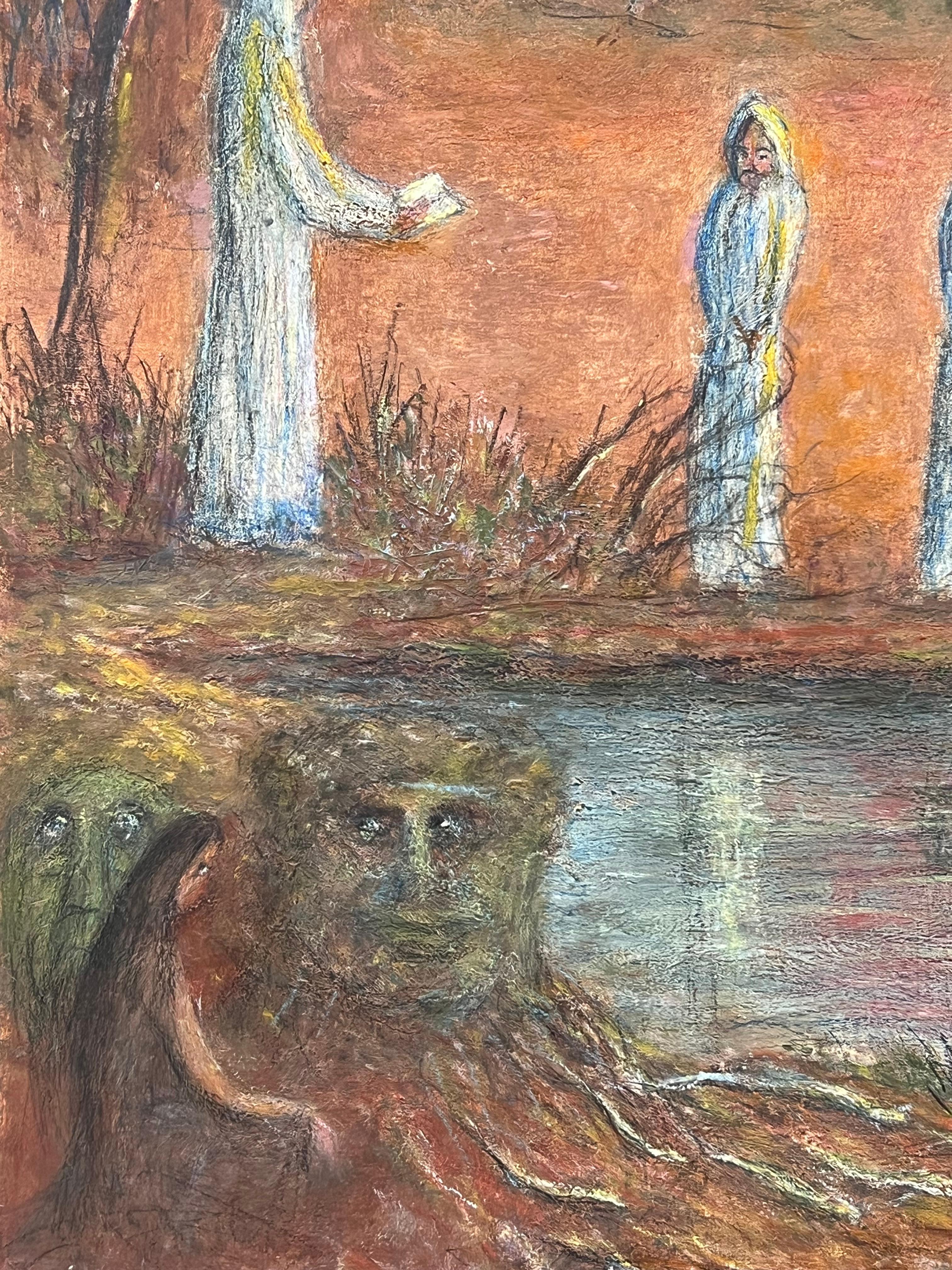 Figures In All White Ropes Gathered By The River Painting For Sale 4