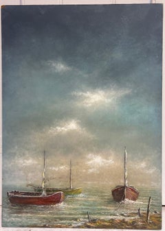 Pittura a olio francese del 20° secolo Paesaggio atmosferico di vasta portata Regione dello Champagne