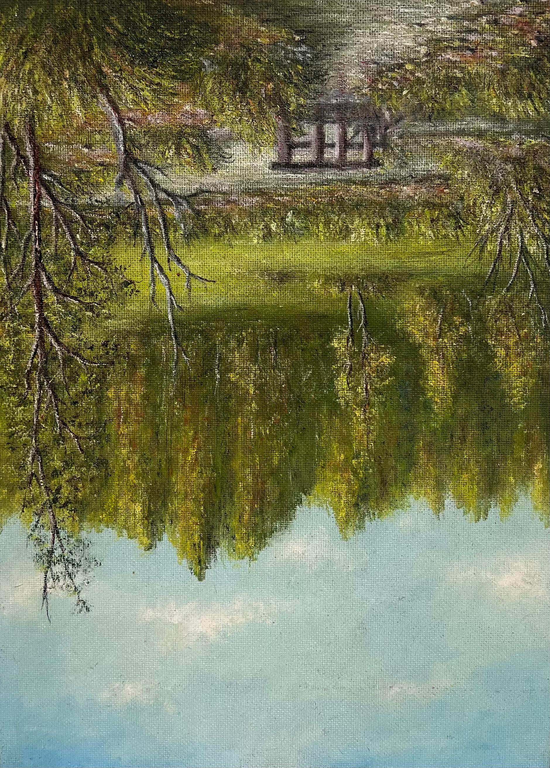 Peinture à l'huile française du 20e C. Paysage atmosphérique lointain de la région de Champagne en vente 1