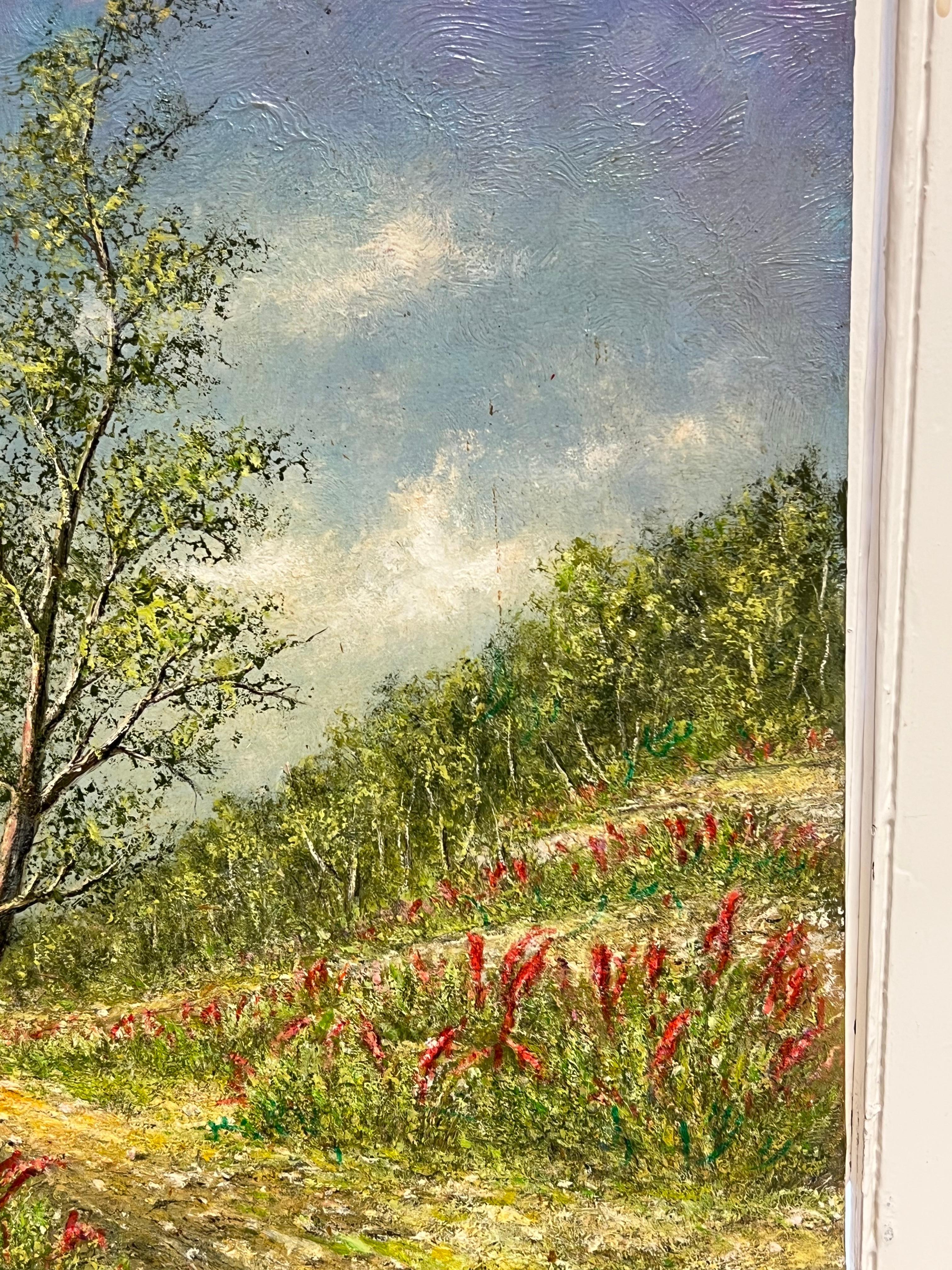 Paysage de la voie jaune
par Jean Fourie (1927-2015), signé
Artistics français, peignant dans la région de Champagne en France
peinture à l'huile sur carton, non encadrée
planche : 16 x 13 pouces
État : quatre coins du tableau légèrement grignotés,