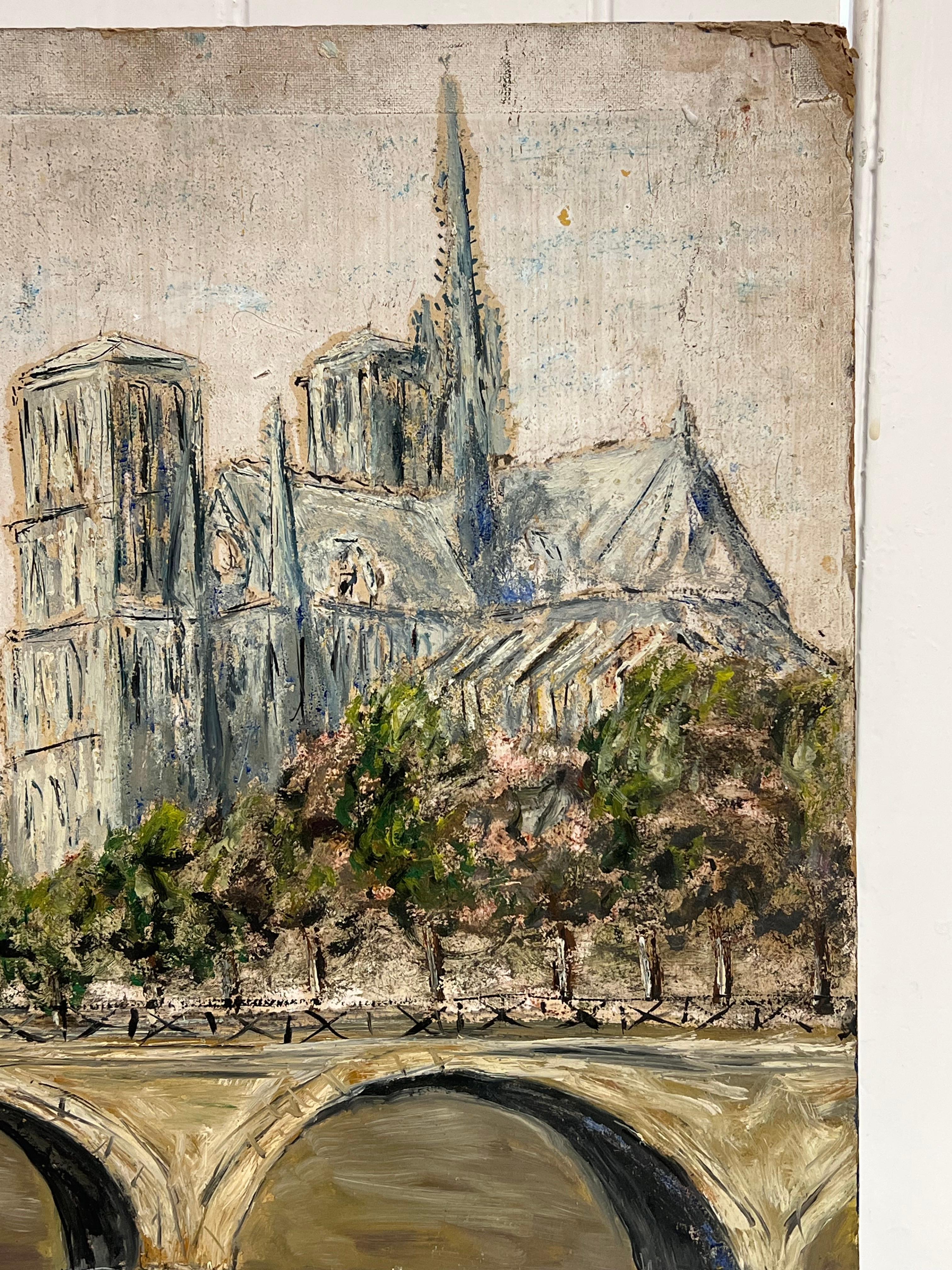 Notre-Dame de Paris mit Brücke über die Seine Landschaft Ölgemälde (Französische Schule), Painting, von Jean Fourie