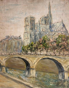 Notre-Dame de Paris avec le pont sur la Seine Peinture à l'huile de paysage