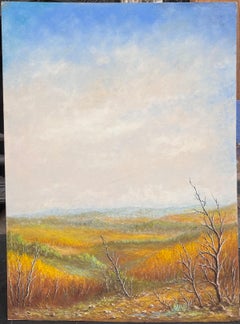 Orange Hill Valleys Under Blue Cloudy Skies Oil Landscape Painting