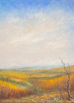 Orange Hill Valleys Under Blue Cloudy Skies Oil Landscape Painting