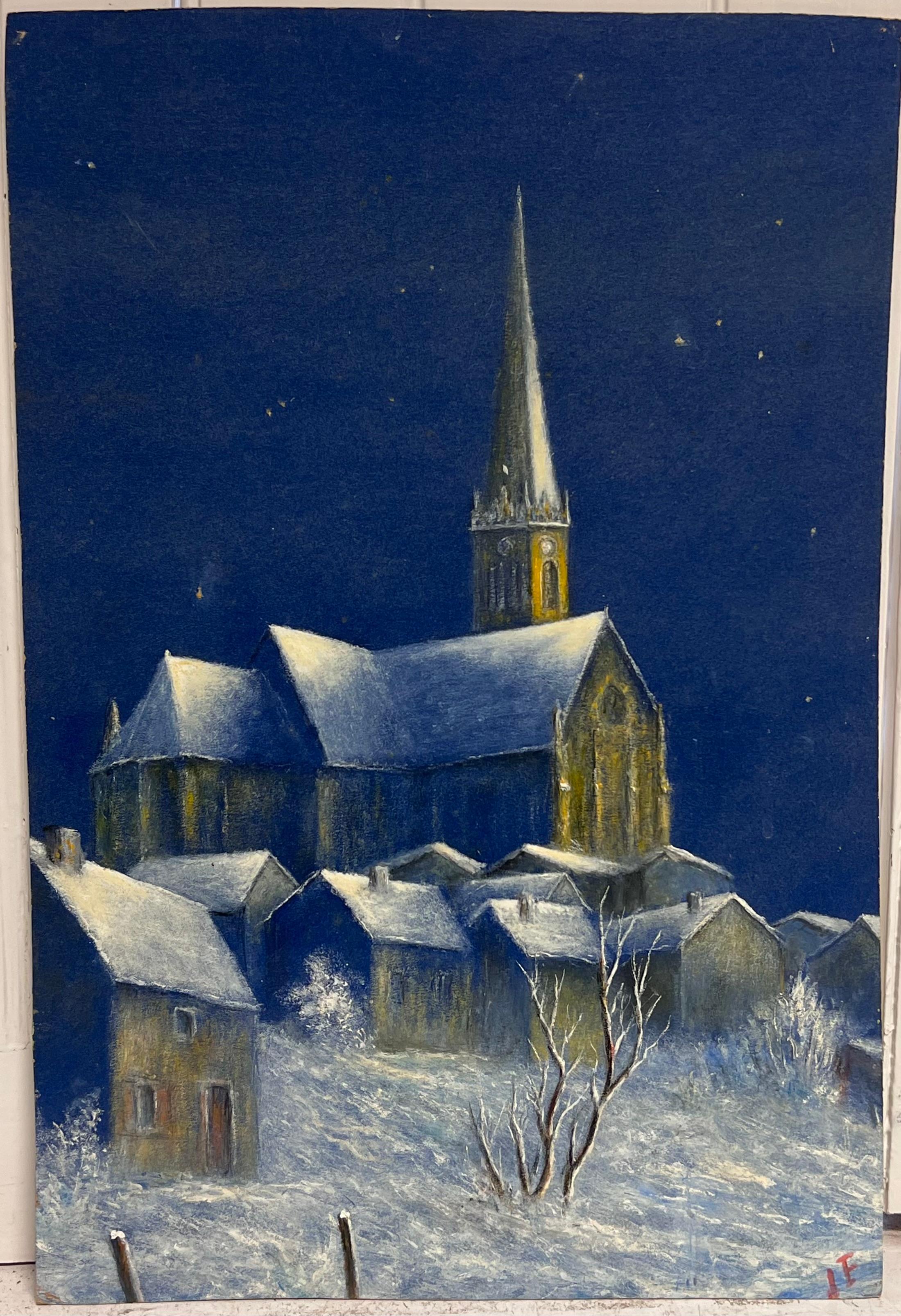 Schneebedeckte Church's in Mitternachtsblau Öl-Landschaftsgemälde – Painting von Jean Fourie