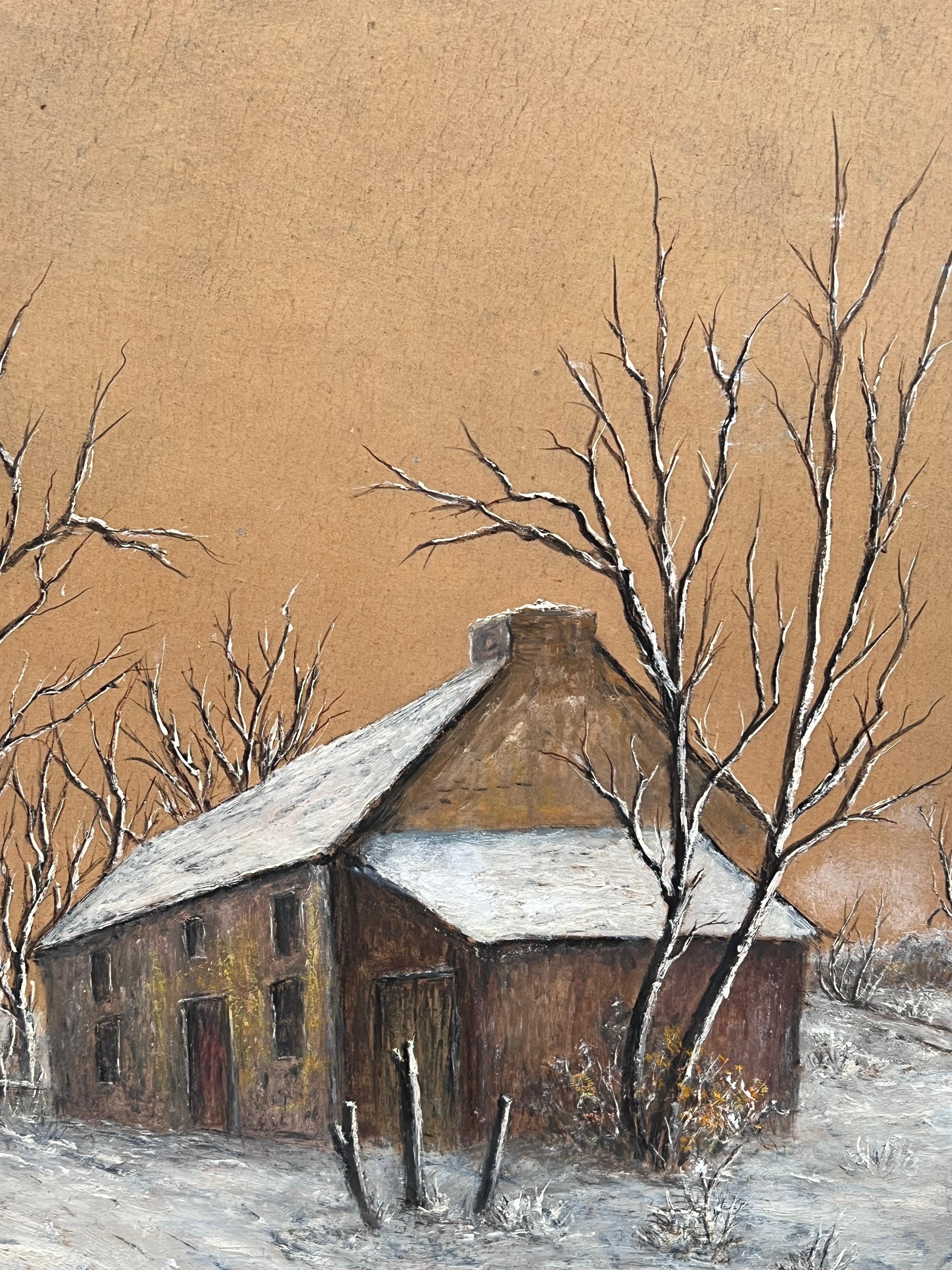 Schnee-Landschaftsbild
unterzeichnet von Jean Fourie (1927-2015)
Französischer Künstler, der in der Champagne malt
Ölgemälde auf Karton, ungerahmt
Gemälde: 17 x 14,5 Zoll
Zustand: kleinere Oberflächenabdrücke durch frühere Lagerung, ansonsten ist