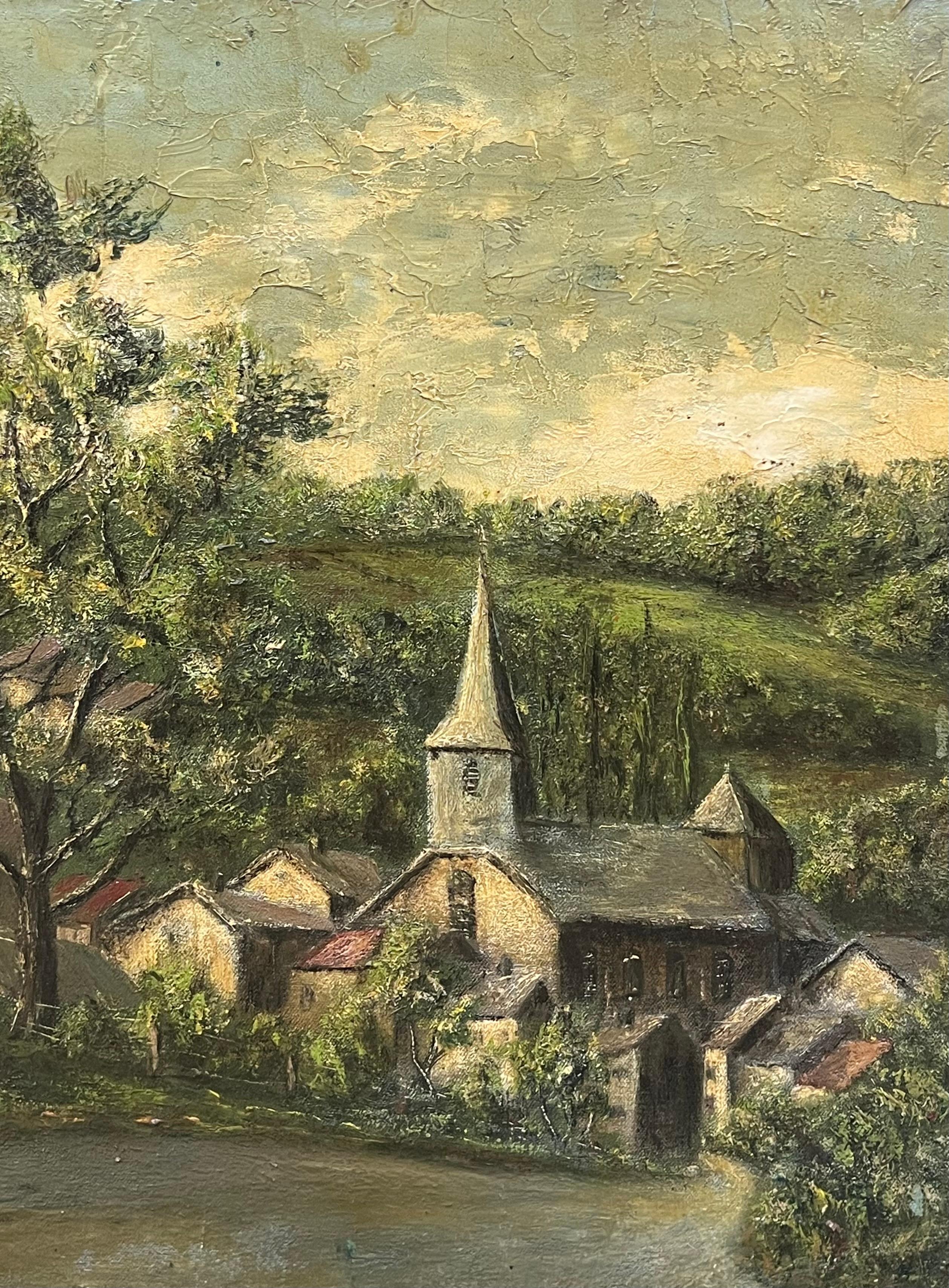 Grünes Feld Landschaft  
von Jean Fourie (1927-2015)
Französischer Künstler, der in der Champagne malt
Ölgemälde auf ungespannter Leinwand, ungerahmt
Gemälde: 14 x 20,5 Zoll
Zustand: kleinere Oberflächenabdrücke durch frühere Lagerung, ansonsten ist