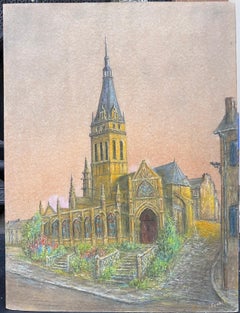 Spine Church Nestled in The Village Town Oil Landscape Painting